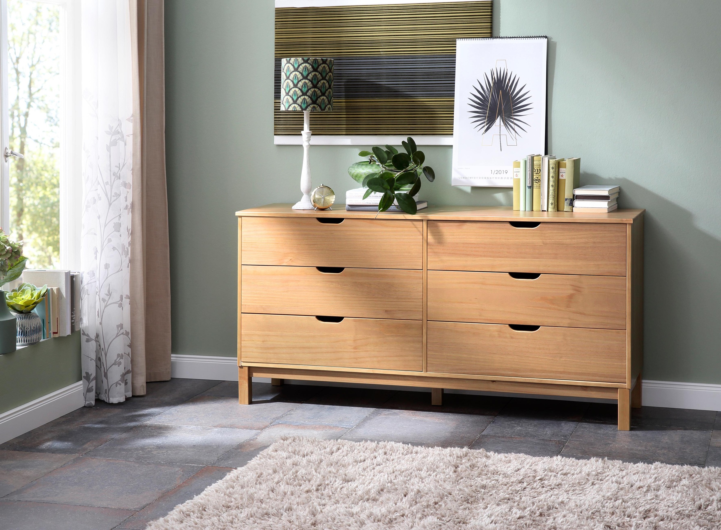 Home affaire Kommode »Post«, massives Kiefernholz, mit vielen Stauraummöglichkeiten, Breite 150 cm