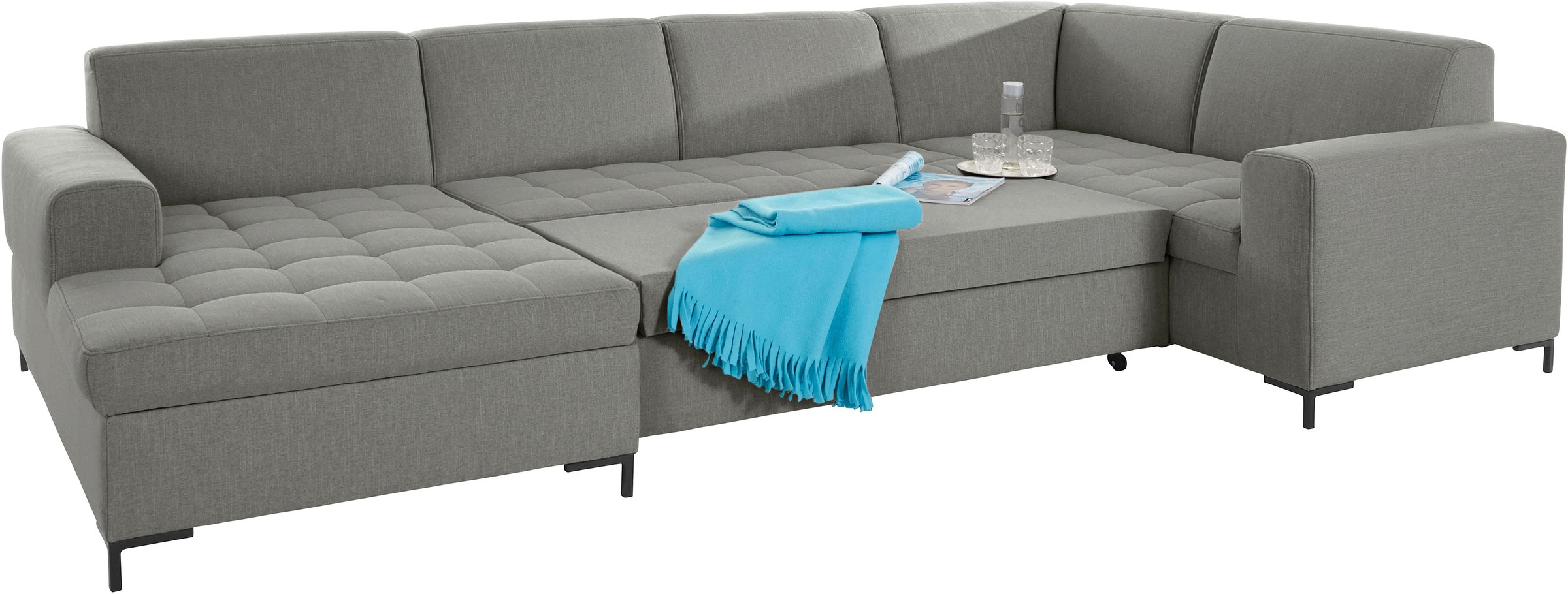 OTTO products Wohnlandschaft »Grazzo U-Form«, hochwertige Stoffe aus recyceltem Material, Steppung im Sitzbereich