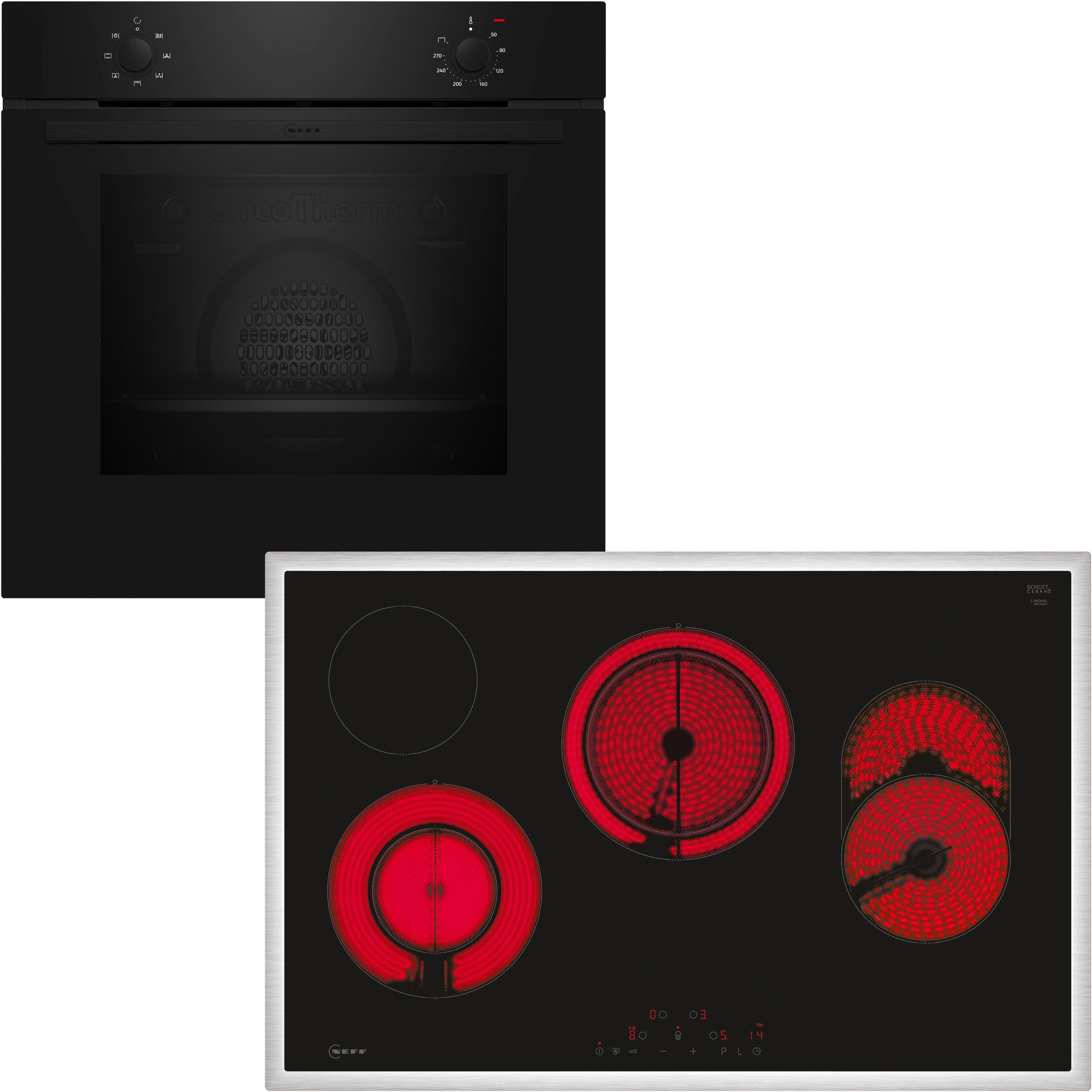 NEFF Backofen-Set N 30/N 70 "B1DCA0AK0" mit Teleskopauszug nachrüstbar CircoTherm zum Backen auf 3 Ebenen & Powerstufe für schnelle Hitze
