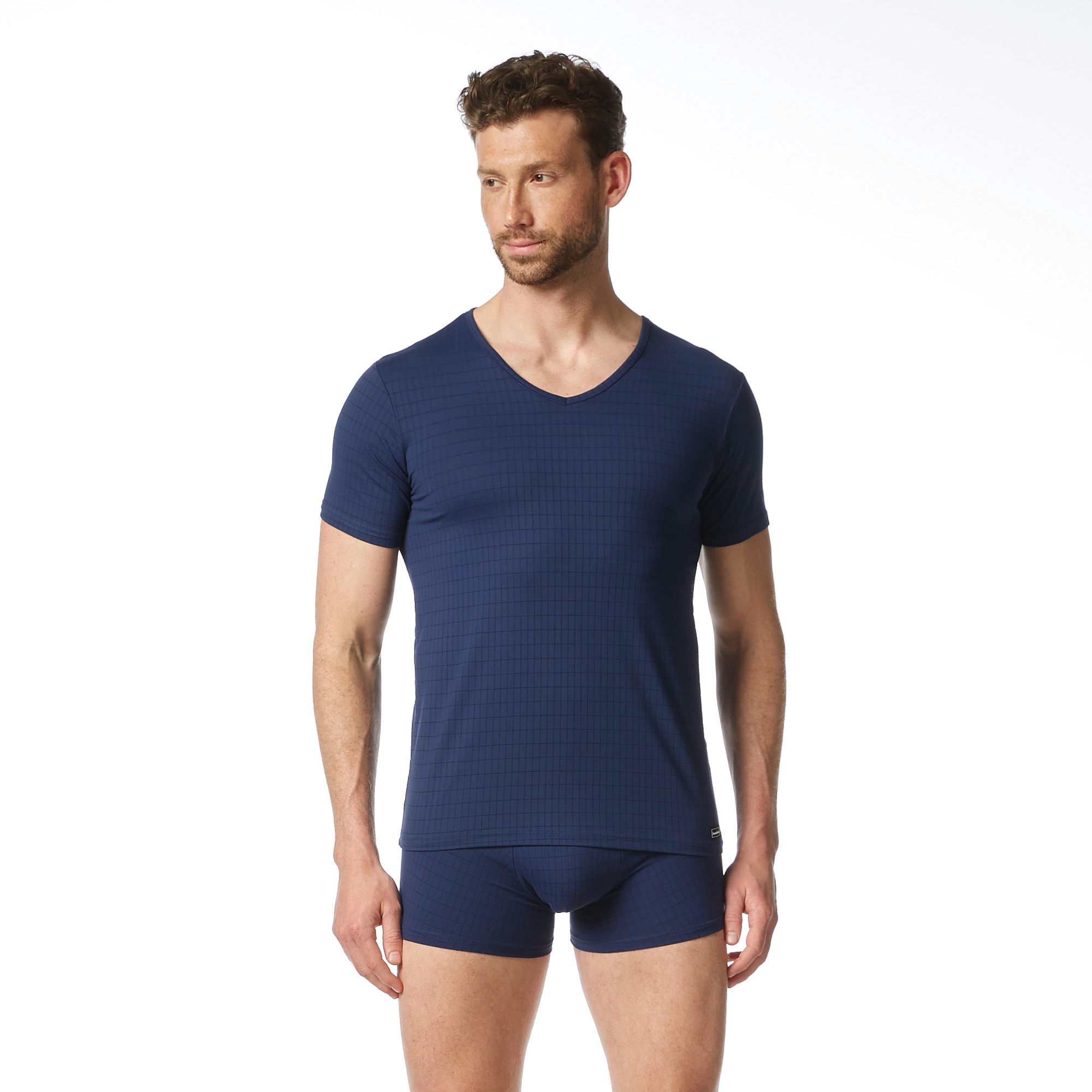 Bruno Banani V-Shirt »CHECK LINE 2.0« Pique Optik, Kurzarm, V-Neck, Cotton-Mix