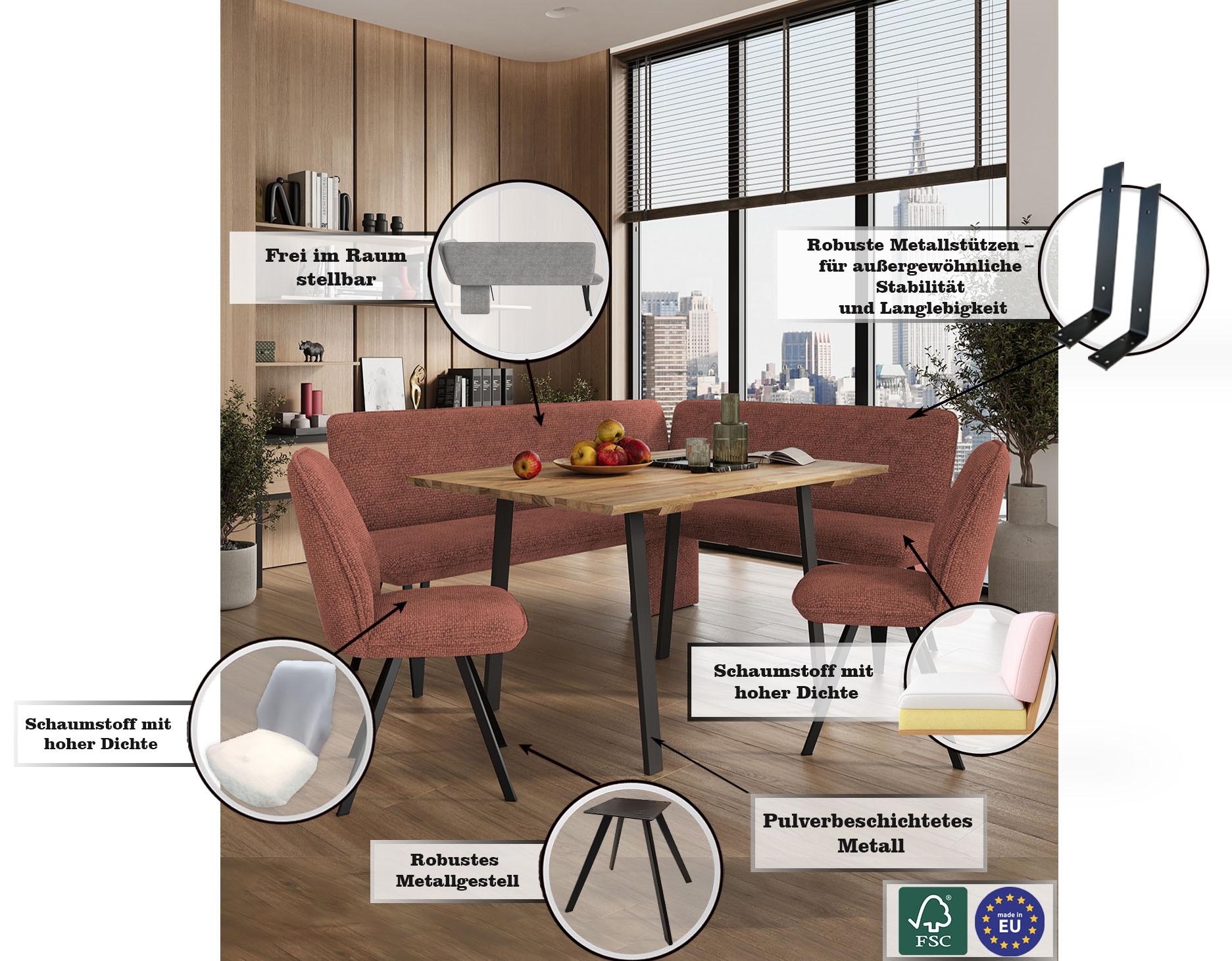 OTTO home Eckbank »Mily Küchenbank, Polsterbank, Esszimmerbank, 205x164 cm« Moderne Bank und  Farben, Sitzplatzanzahl: 5, Frei in Raum stellbar
