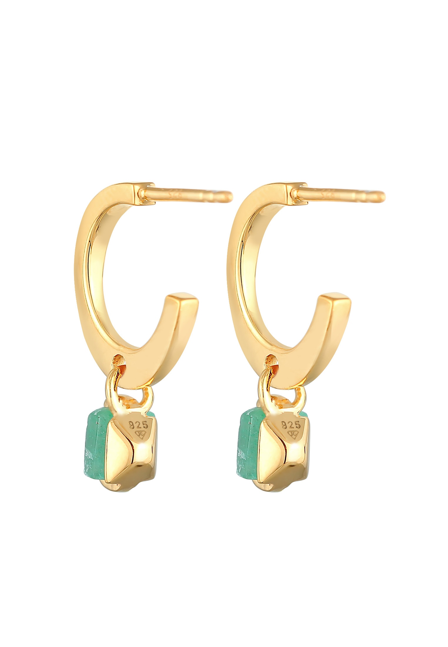 Elli Premium Paar Creolen »Ohrringe Creolen Stecker Jade Pyramide 925 Silber vergoldet«