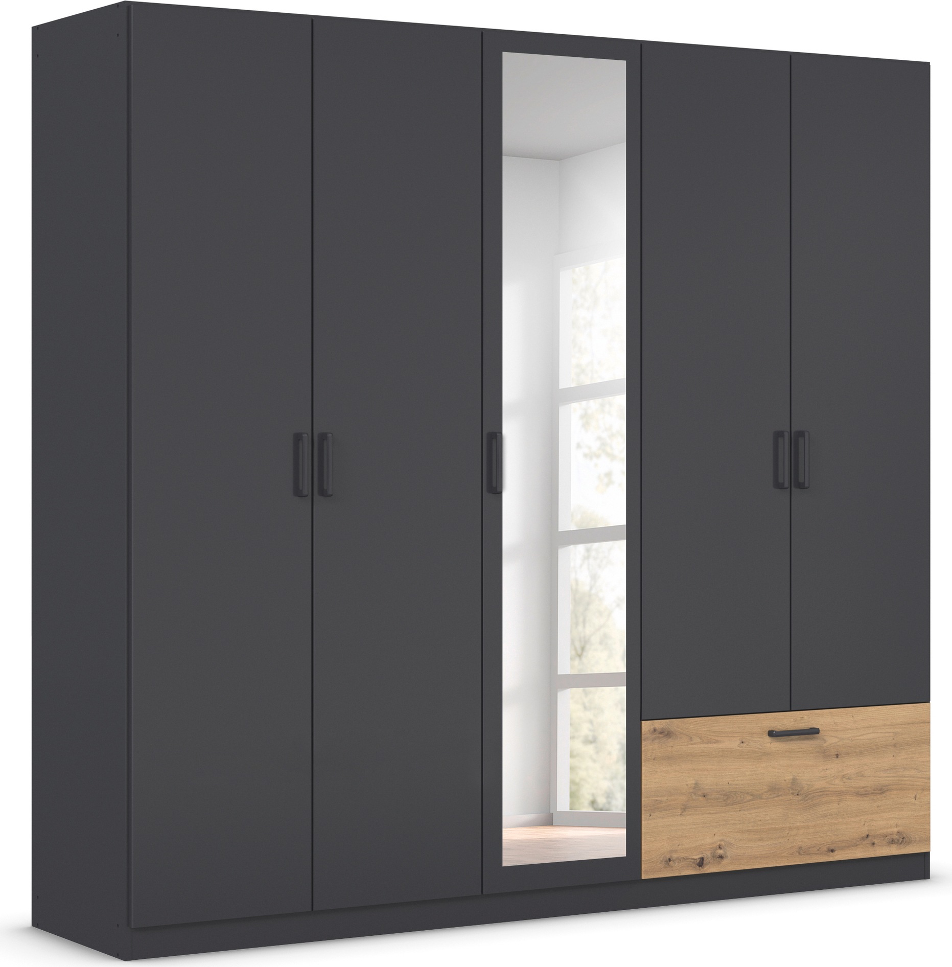 rauch Drehtürenschrank »Kleiderschrank Schrank Garderobe Wäscheschrank BARI mit Spiegel«, mit Schubasten außen, moderner Griff in Graumetallic MADE IN GERMANY