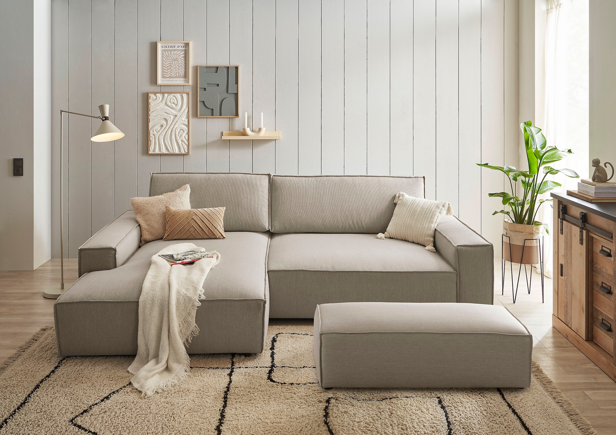 Home affaire Hocker »NEU: SHERWOOD XXL, Polsterhocker, Cord, Webstoff«, rechteckig, bequemer Sitzkomfort, 130/60/44 cm, Krokodilverbinder