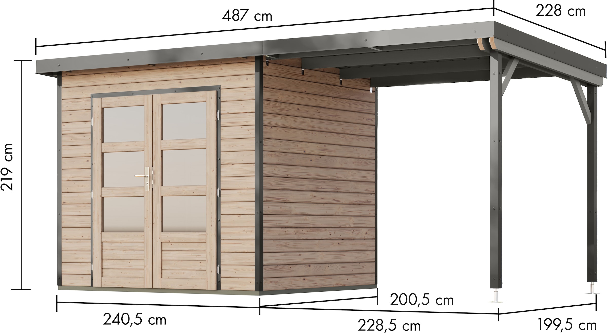 Karibu Gartenhaus »Plutino 2  SET, in verschiedenen Farben« inkl. Anbaudach