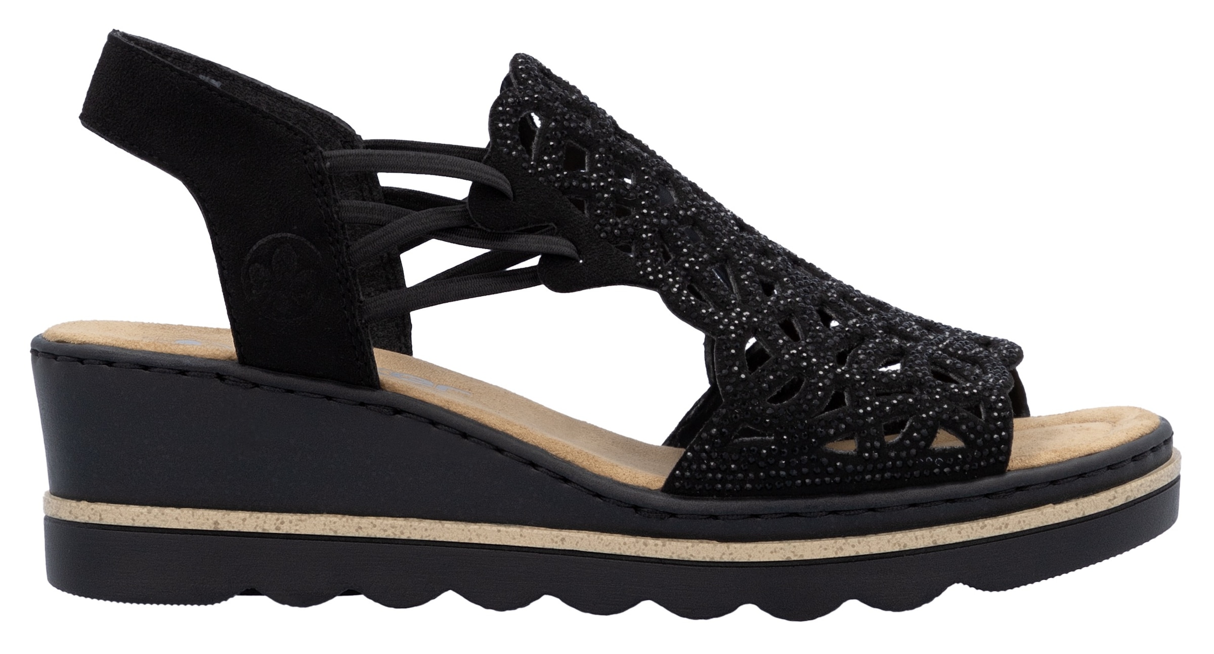 Rieker Keilsandalette  Sommerschuh, Plateausandale, Schlupfschuh mit Schmucksteinchen