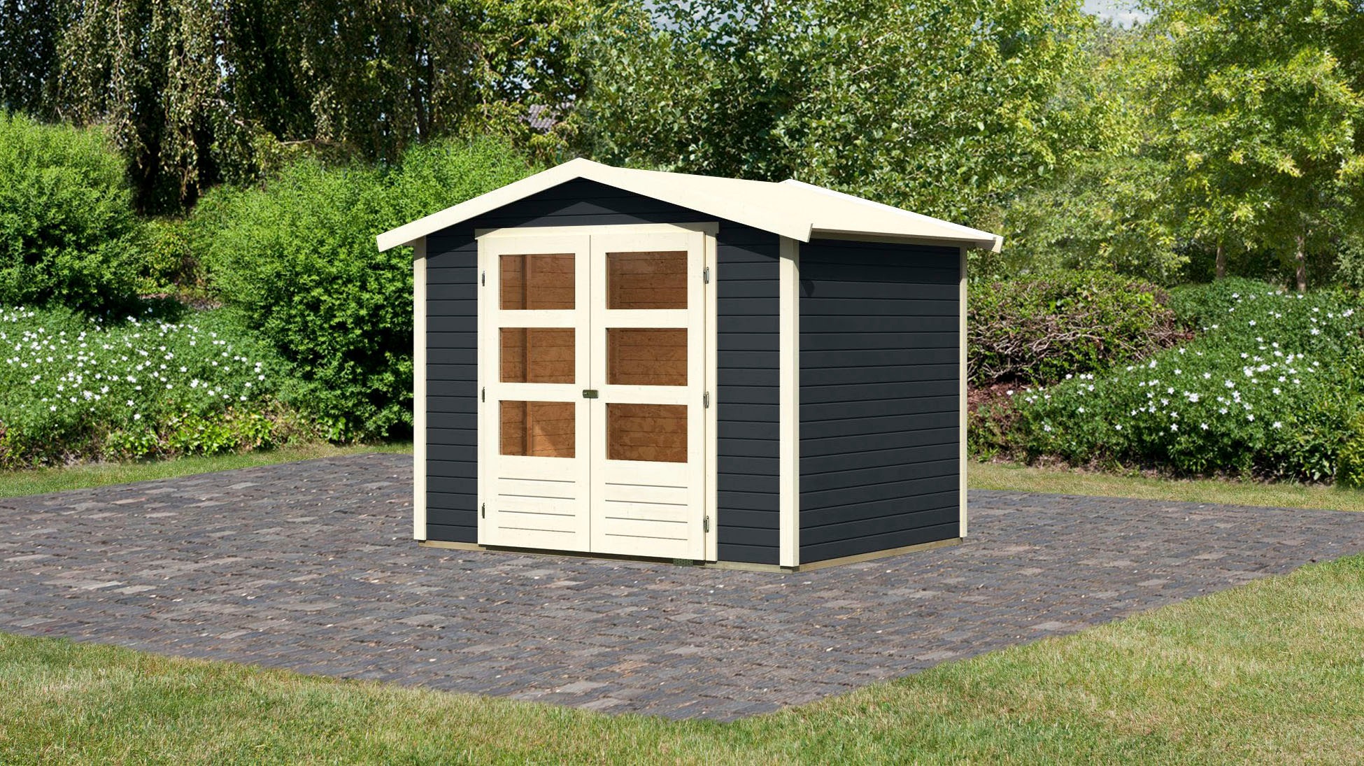 Karibu Gartenhaus »Amberg 3«, (Set), anthrazit, naturbelassen oder terragrau