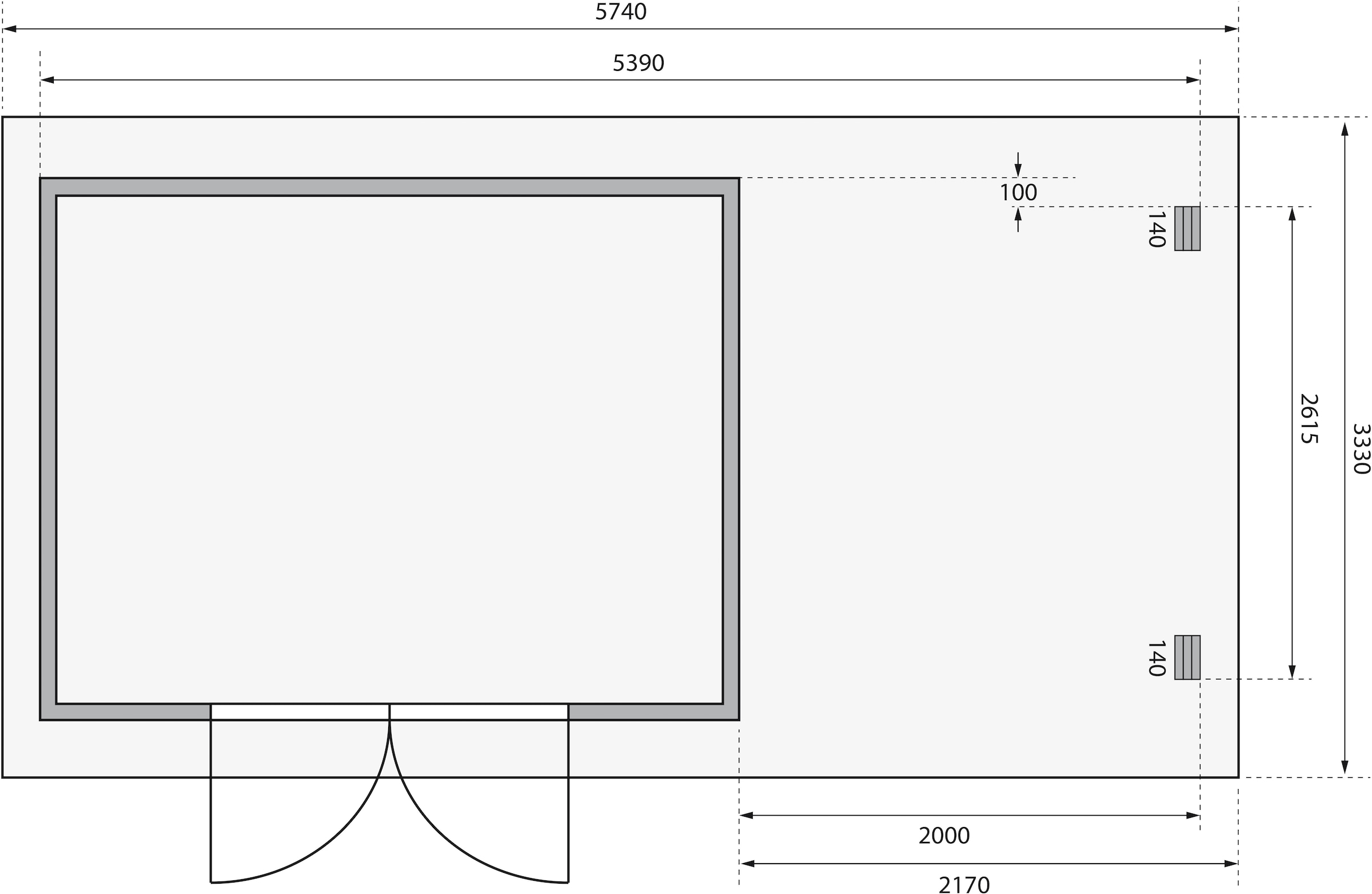 Karibu Gartenhaus »Schloßsee 7« mit Anbaudach und Rückwand