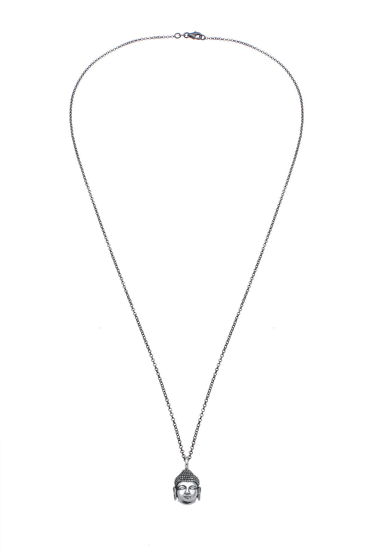 Kuzzoi Lange Kette »Halskette Herren Anhänger Buddha Kopf Oxidiert 925 Silber«