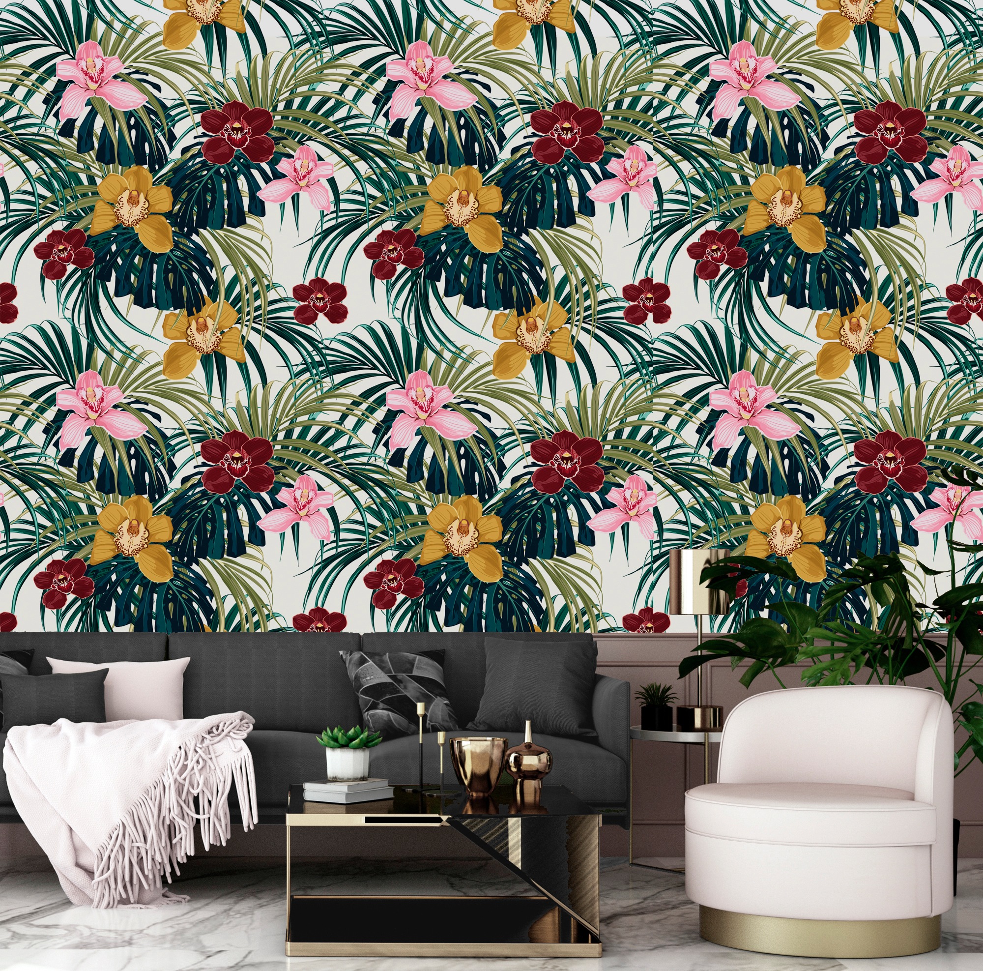 queence Vinyltapete »Alisha«, bedruckt-Motiv-botanisch-floral-gemustert-natürlich, 90x250cm, selbstklebend, kinderleichte Anbringung, Sticker
