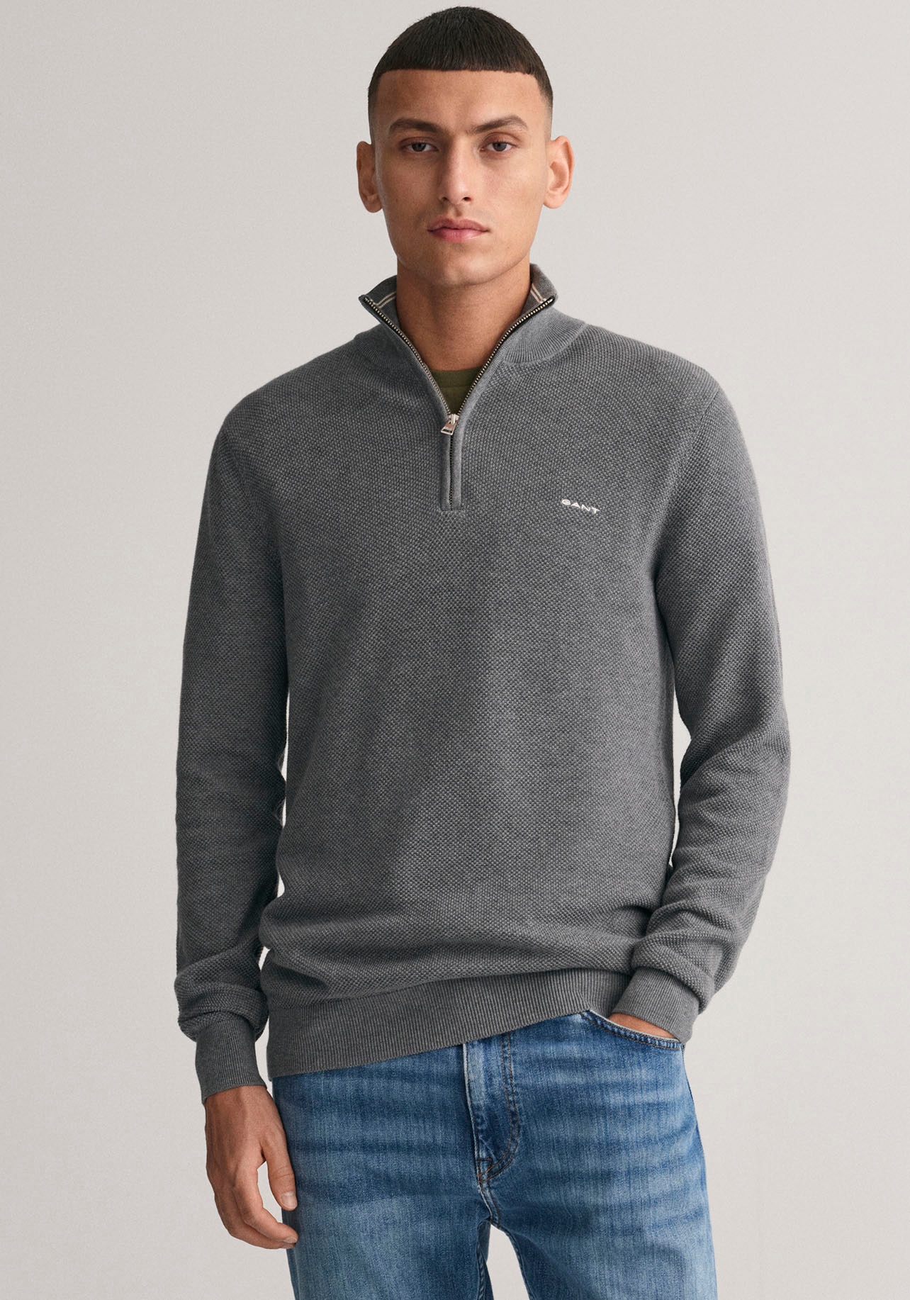 Troyer »COTTON PIQUE HALF ZIP«, mit Piqué-Struktur