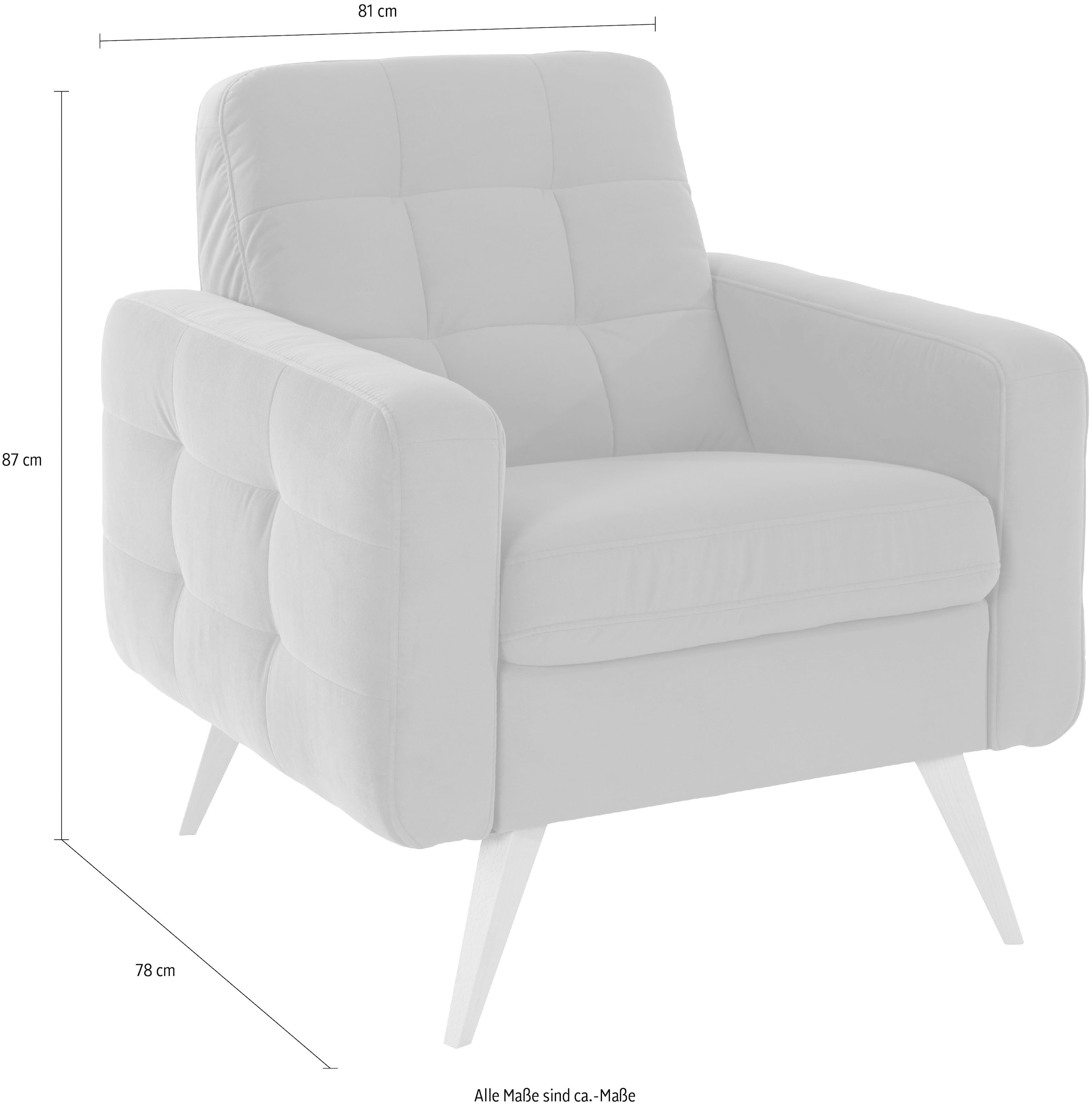 exxpo - sofa fashion Sessel »Nappa, Loungesessel, aktuelle Rückensteppung, bequem und modern« hoher Holzfuß