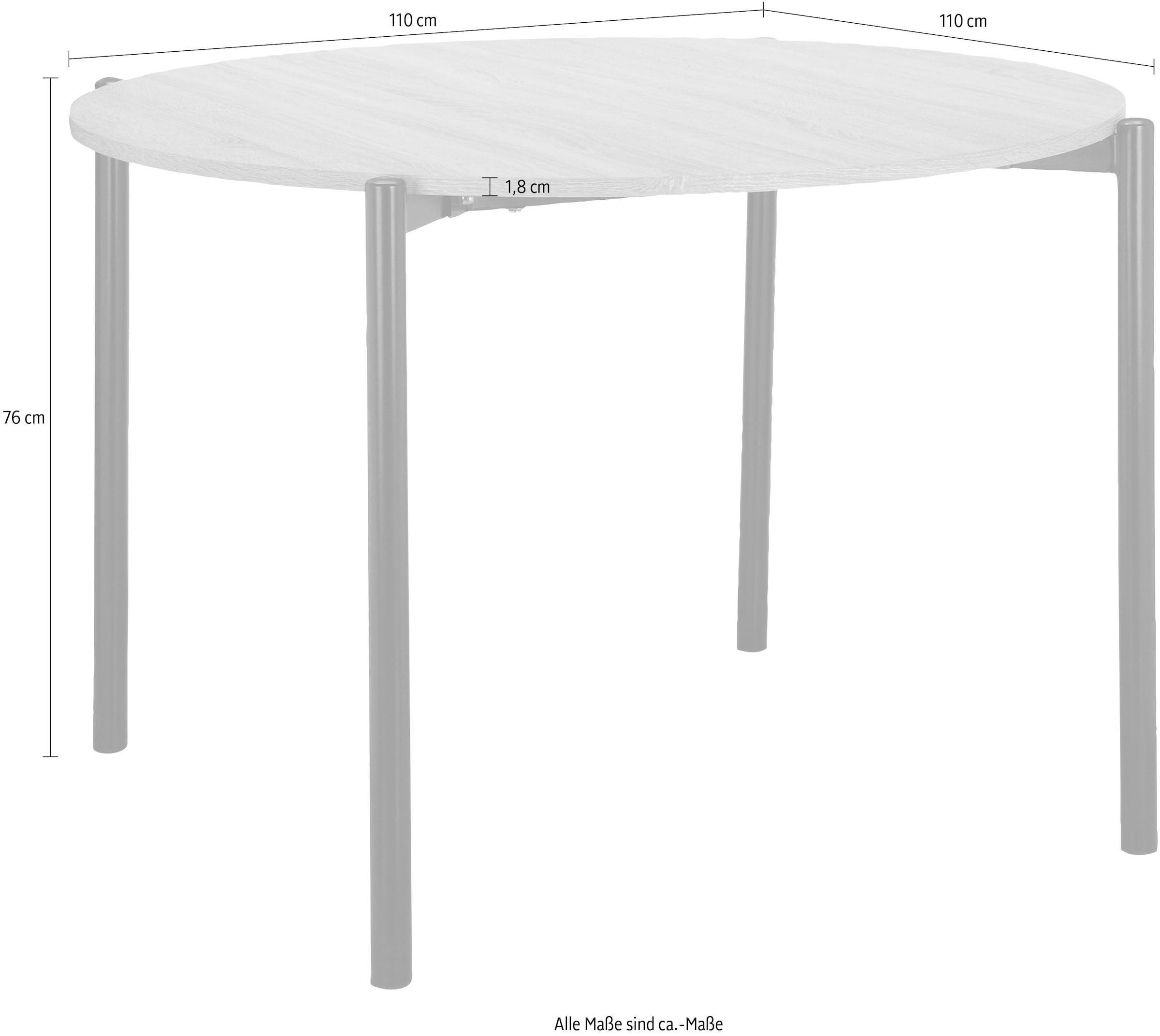 Home affaire Esstisch »Retiers«, (1 St.), Gestell aus Metall schwarz, Tischplatte in Wildeiche Optik, Höhe 76 cm