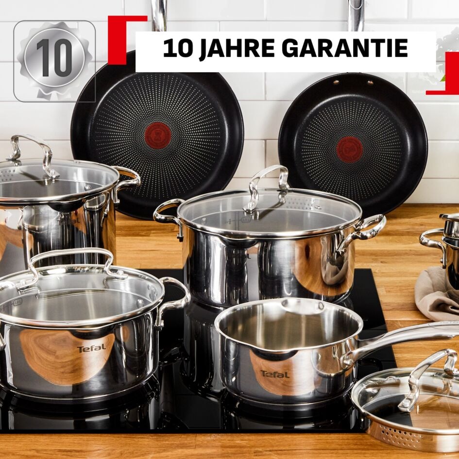 Tefal Pfannen-Set »Duetto+, langlebige Antihaftversiegelung, Thermo-Signal« Edelstahl Set, 3x Bratpfannen Ø 20/24/28 cm, 3 Stk. tlg. Edelstahl-Griff, Induktionspfanne, für aller Herdarten geeignet,G732S3
