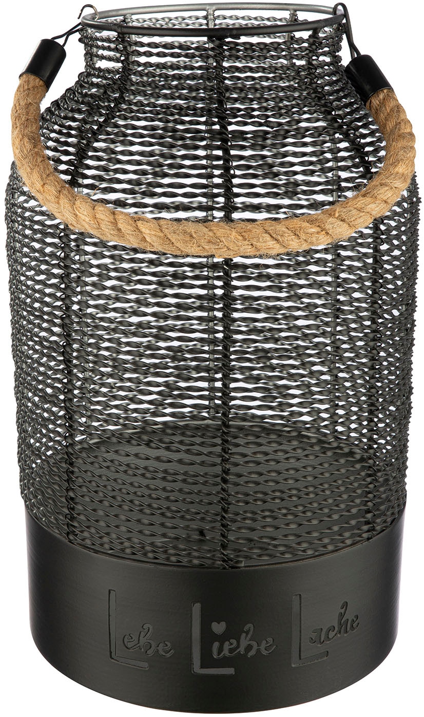 GILDE Windlicht "Windlicht rund Lebe, Liebe, Lache schwarz H. 33 cm"