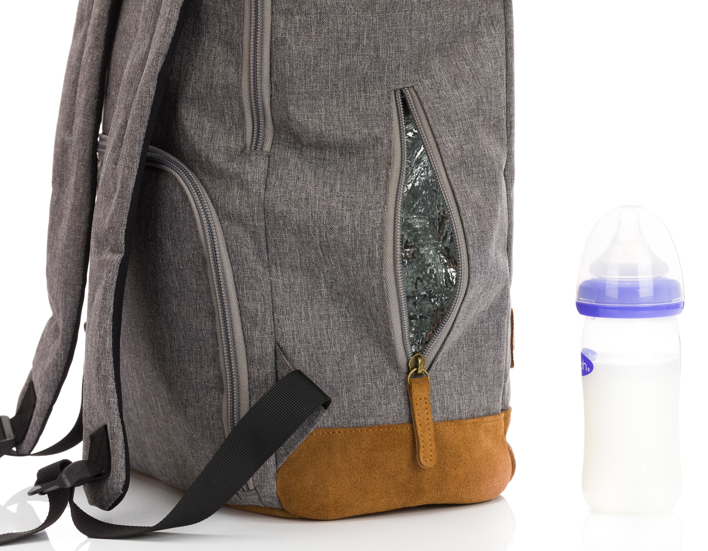 Fillikid Wickelrucksack »Rolltop Berlin, grau melange«, Reflektoren, inkl. Wickeltunterlage