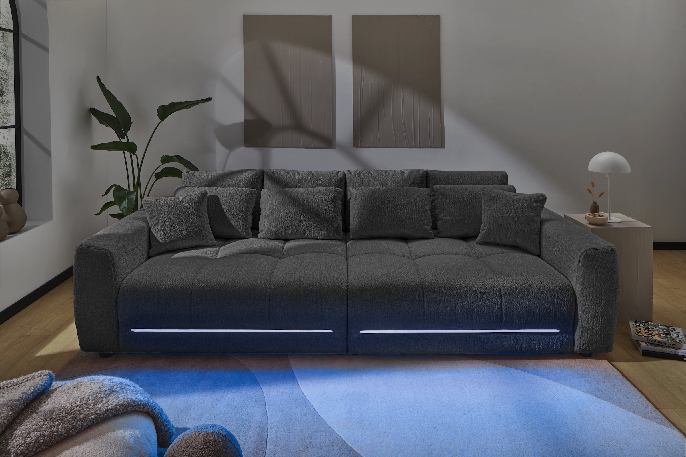 Jockenhöfer Gruppe Big-Sofa »Lumina, XXL, B: 294 cm, mit LED-RGB-Beleuchtung, Liegefläche 120x240cm« Mega-Sofa, inklusive Federkernpolsterung und 10 Kissen