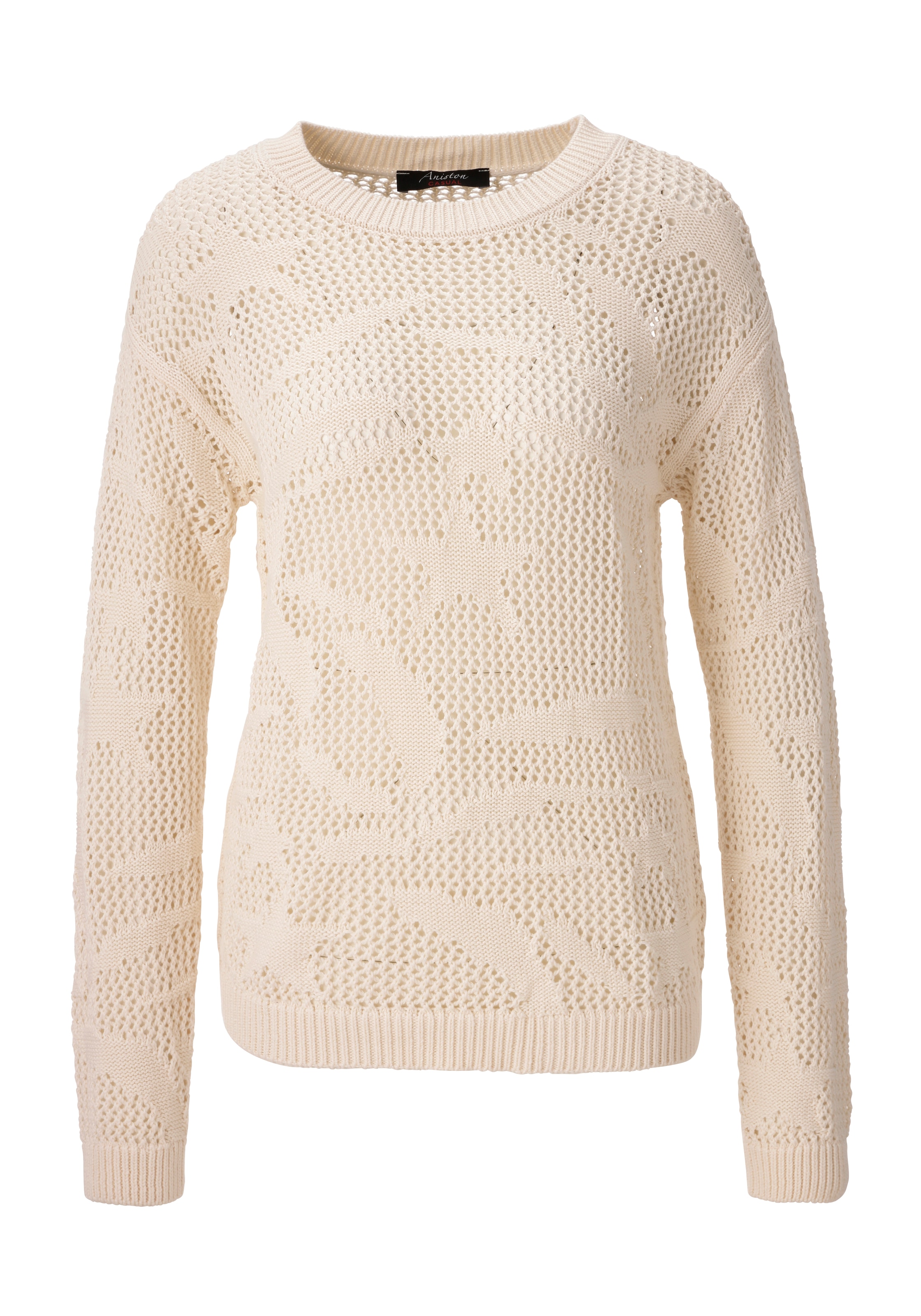 Aniston CASUAL Strickpullover im trendigen Ajour-Muster mit eingestrickten Motiven - NEUE KOLLEKTION