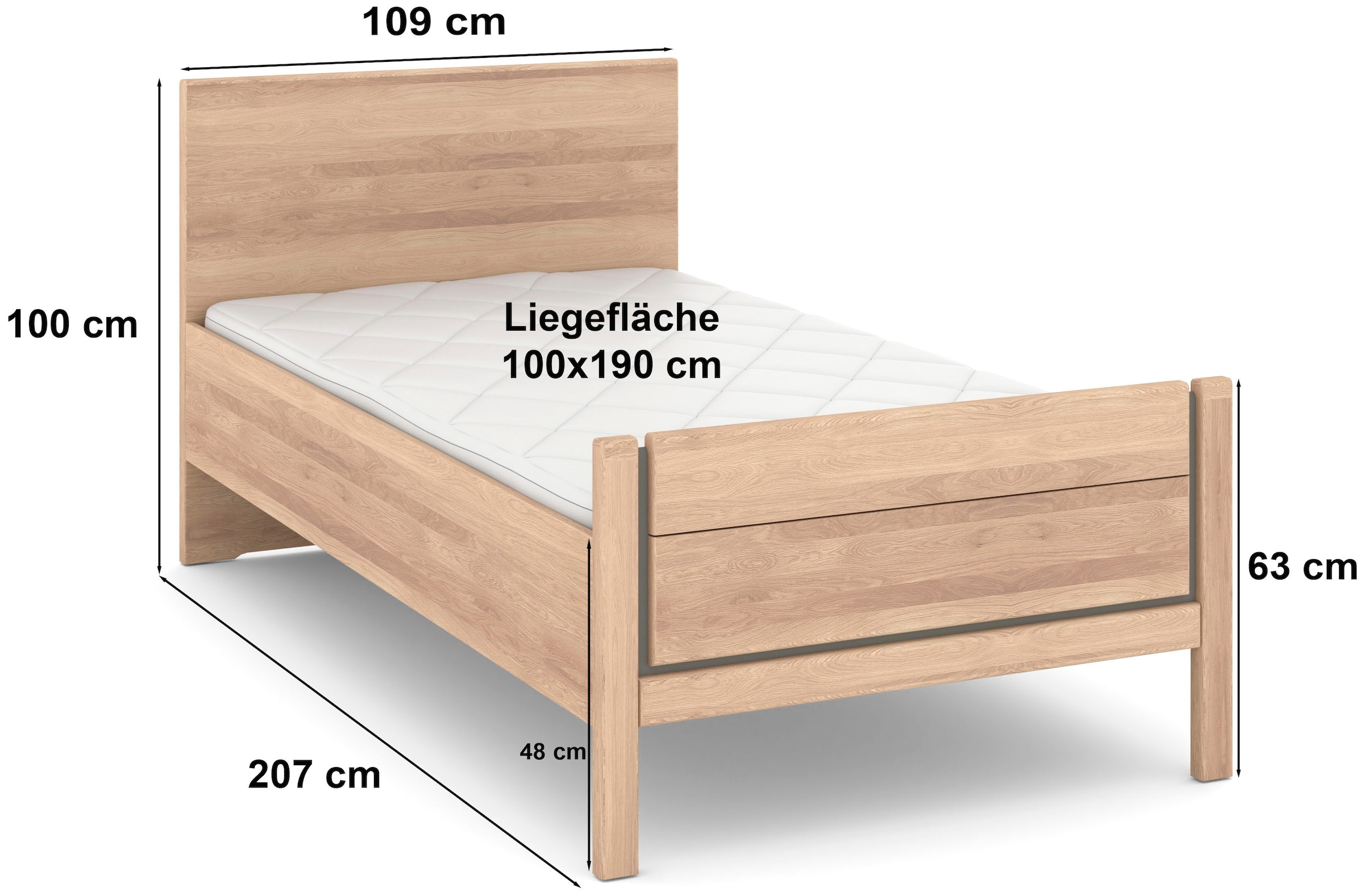 Musterring Holzbett »Sorrent, Bettgestell, Bettrahmen, teilmassiv Eiche« MADE IN GERMANY,  Eiche teilmassiv, Liegehöhenverstellung, Stollenfußteil