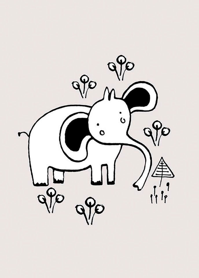 Komar Bild »Scribble Elephant« Tiere 1 Stk. tlg. Wandbild zur Dekoration - ohne Rahmen
