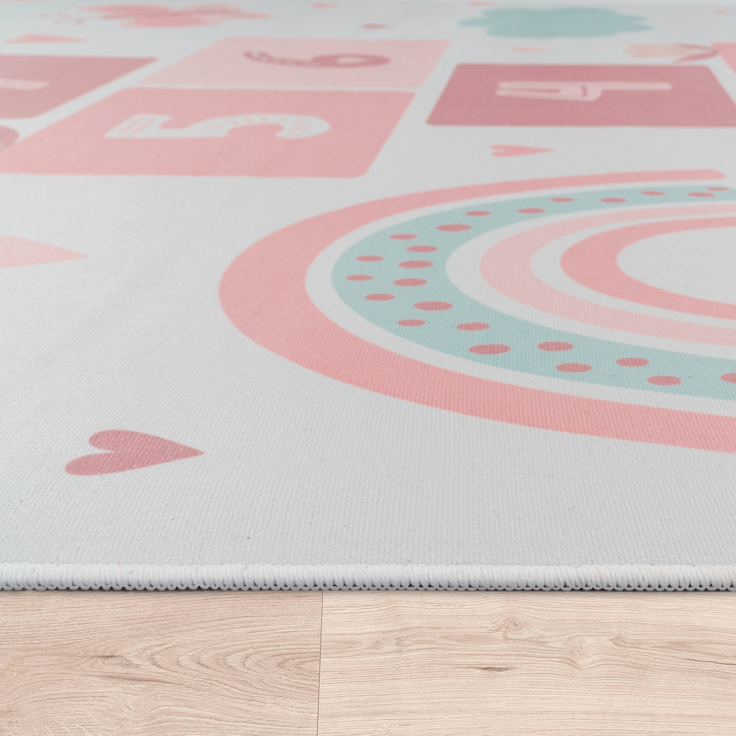 Paco Home Kinderteppich »Bino 585«, rechteckig, 4 mm Höhe, Spielteppich, Kurzflor, Motiv Regenbogen & Hüpfkästchen