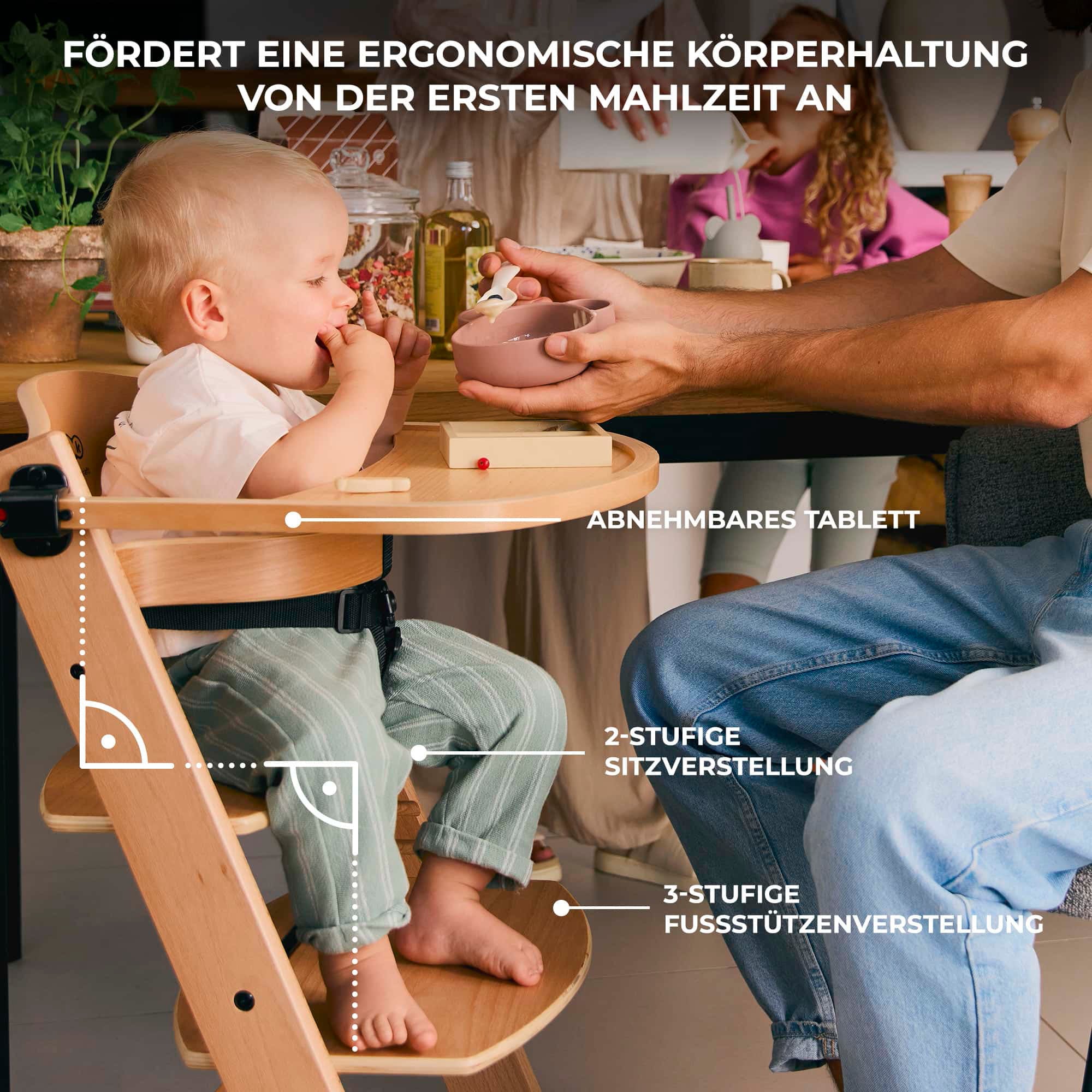 Kinderkraft Kombihochstuhl »Set: Kinderstuhl ENOCK + Babywippe CALMEE GREY«, (Set), 2 St., mitwachsend