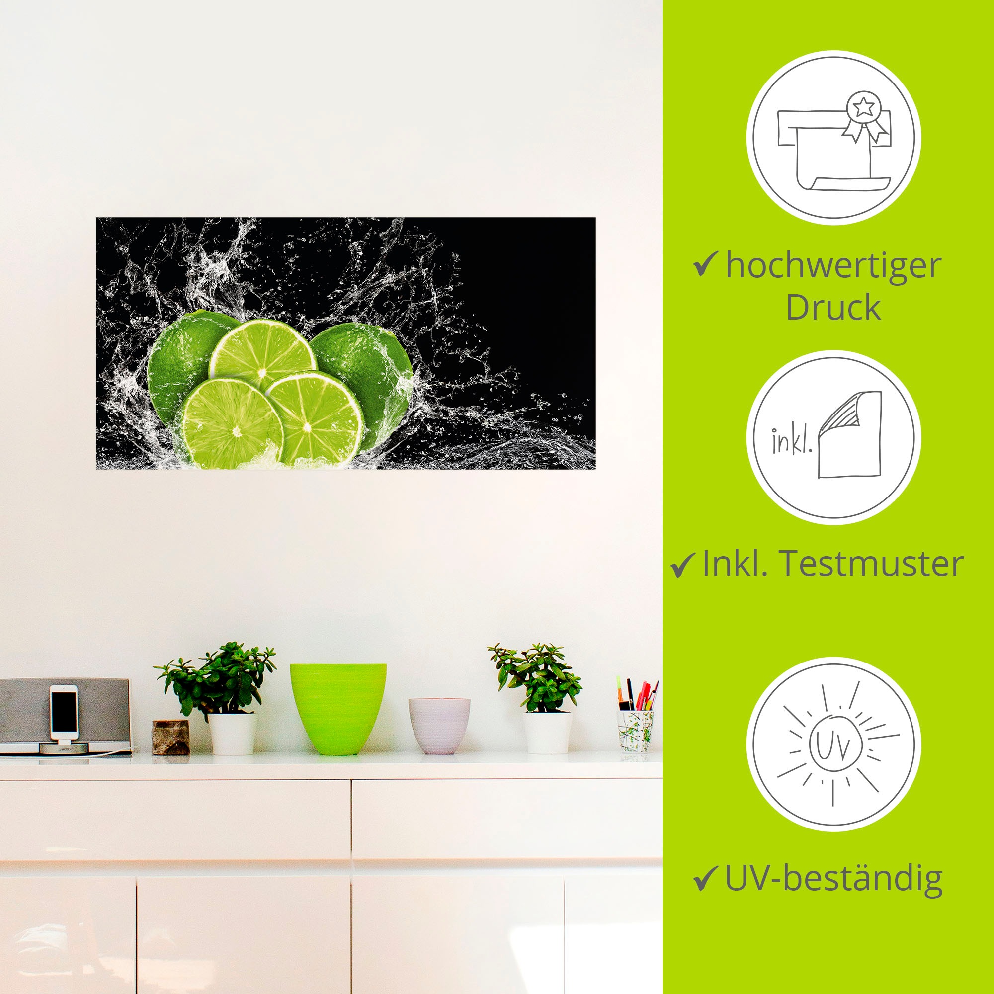 Artland Wandbild »Limone mit Spritzwasser«, Obst Bilder, (1 St.), als Leinwandbild, Poster, Wandaufkleber in verschied. Größen