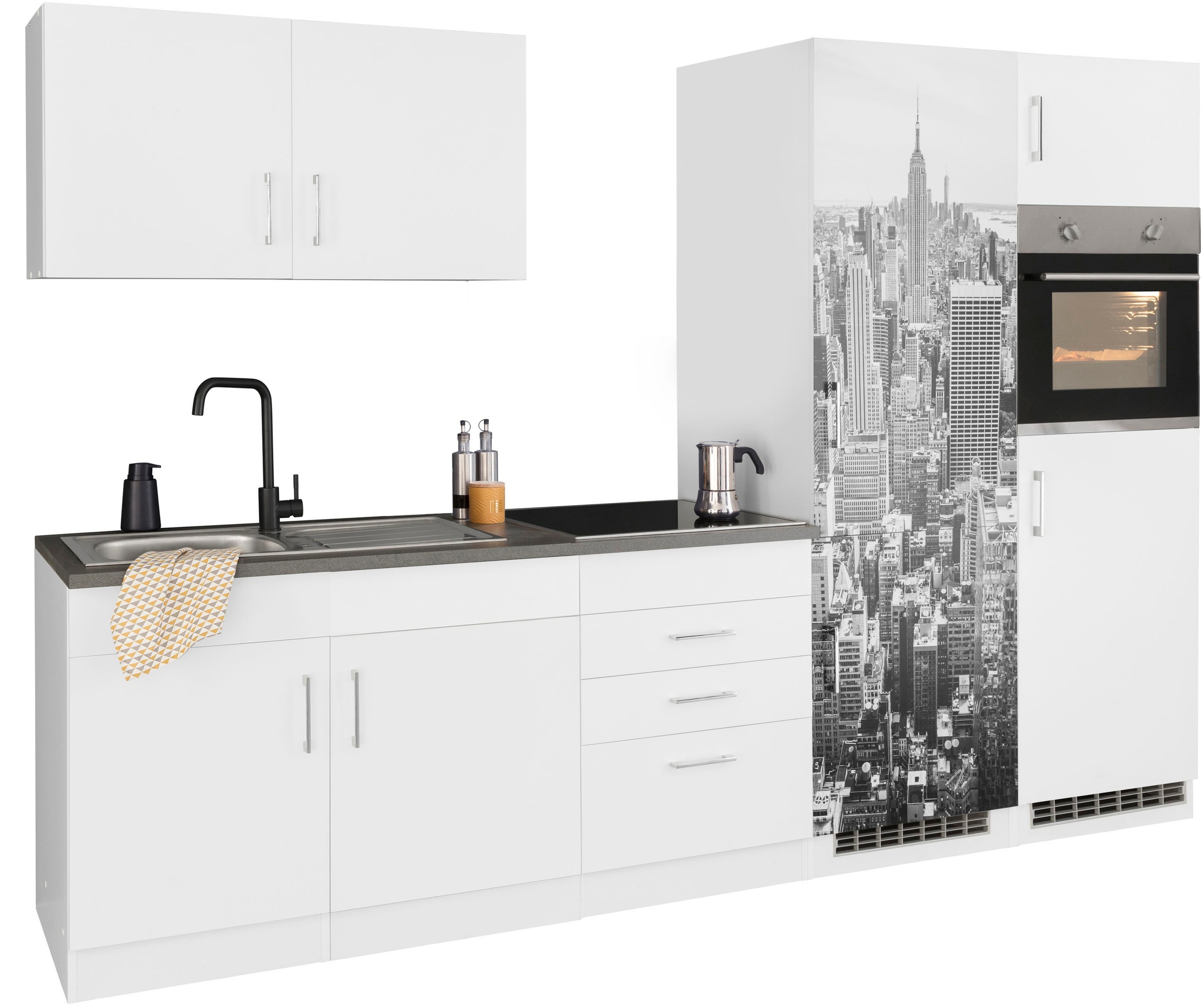 KOCHSTATION Küchenzeile »KS-Paris – Küchen mit einzigartigen Fotomotiven auf den Fronten« Breite 280 cm, wahlweise mit E-Geräten und Induktion