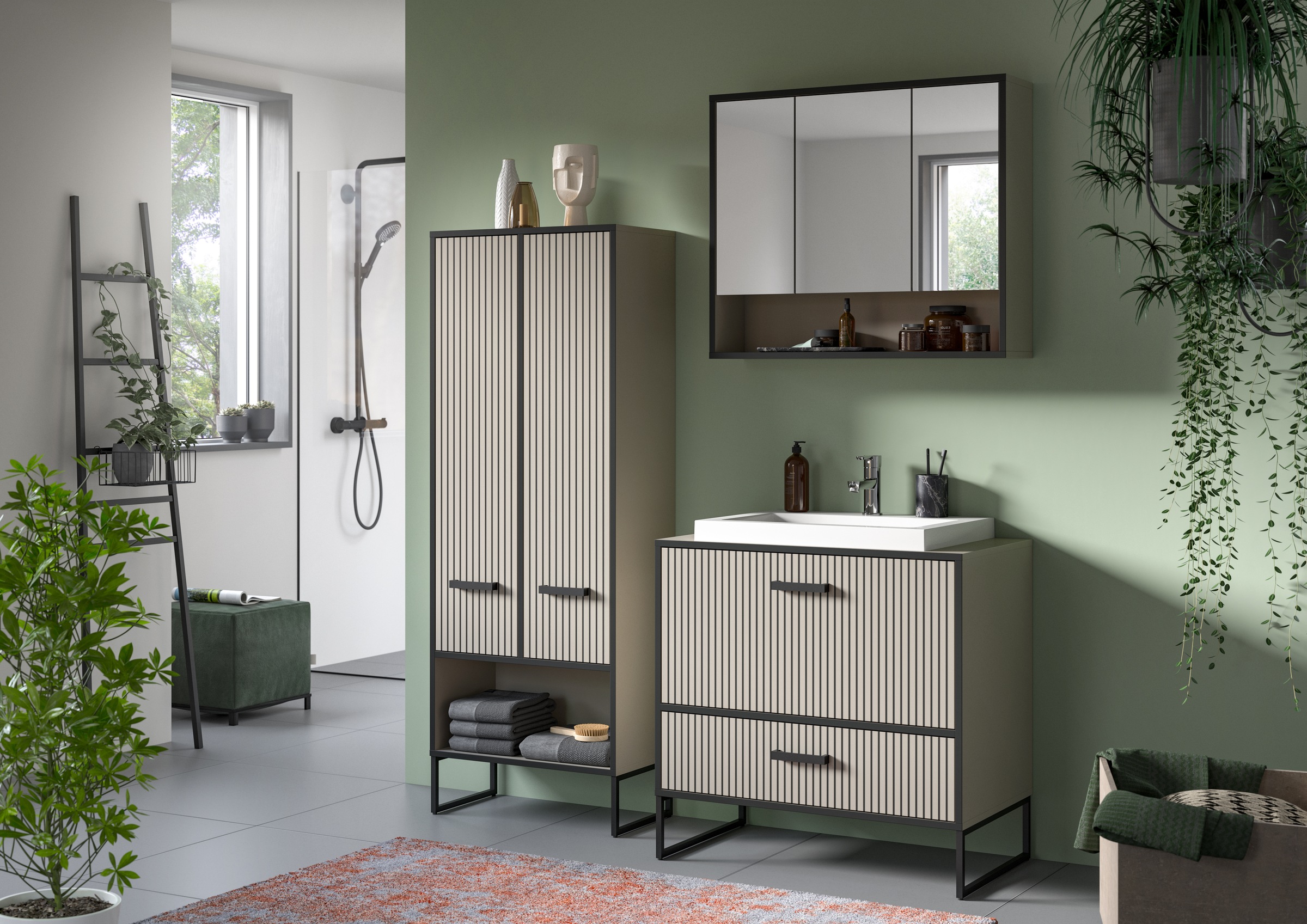 welltime Spiegelschrank »Locri, Höhe 68 cm, 2 Spiegeltüren«, (1 St.), modernes Design, Spiegelschrank, Badschrank, Bad