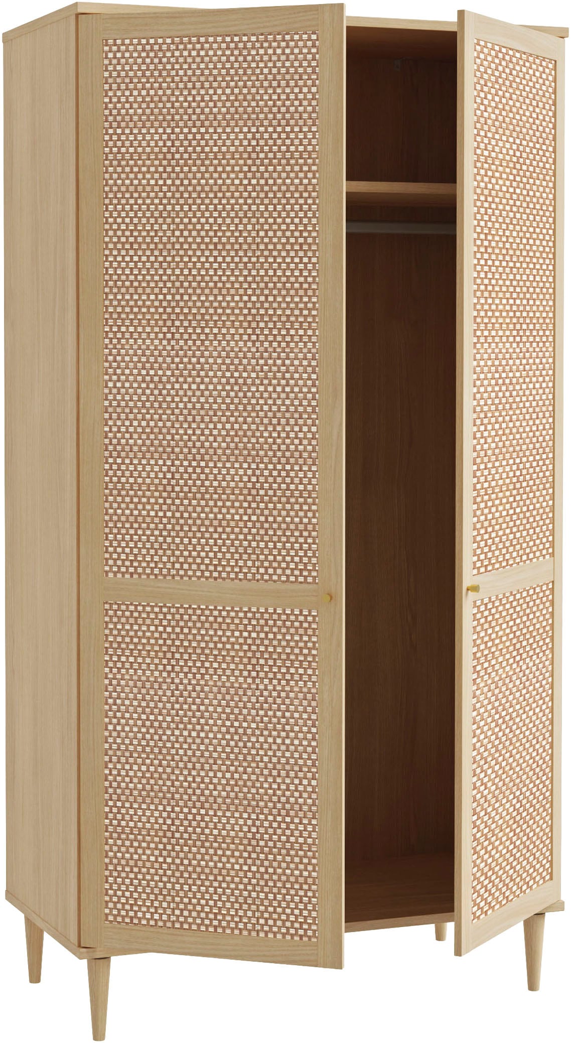 OTTO home Kleiderschrank »ELLIAN mit natürlicher Geflechtoptik und warmem Holzdekor« Holzfüße, Metallgriffe, Made in EU, viel Stauraum, FSC® zertifiziert