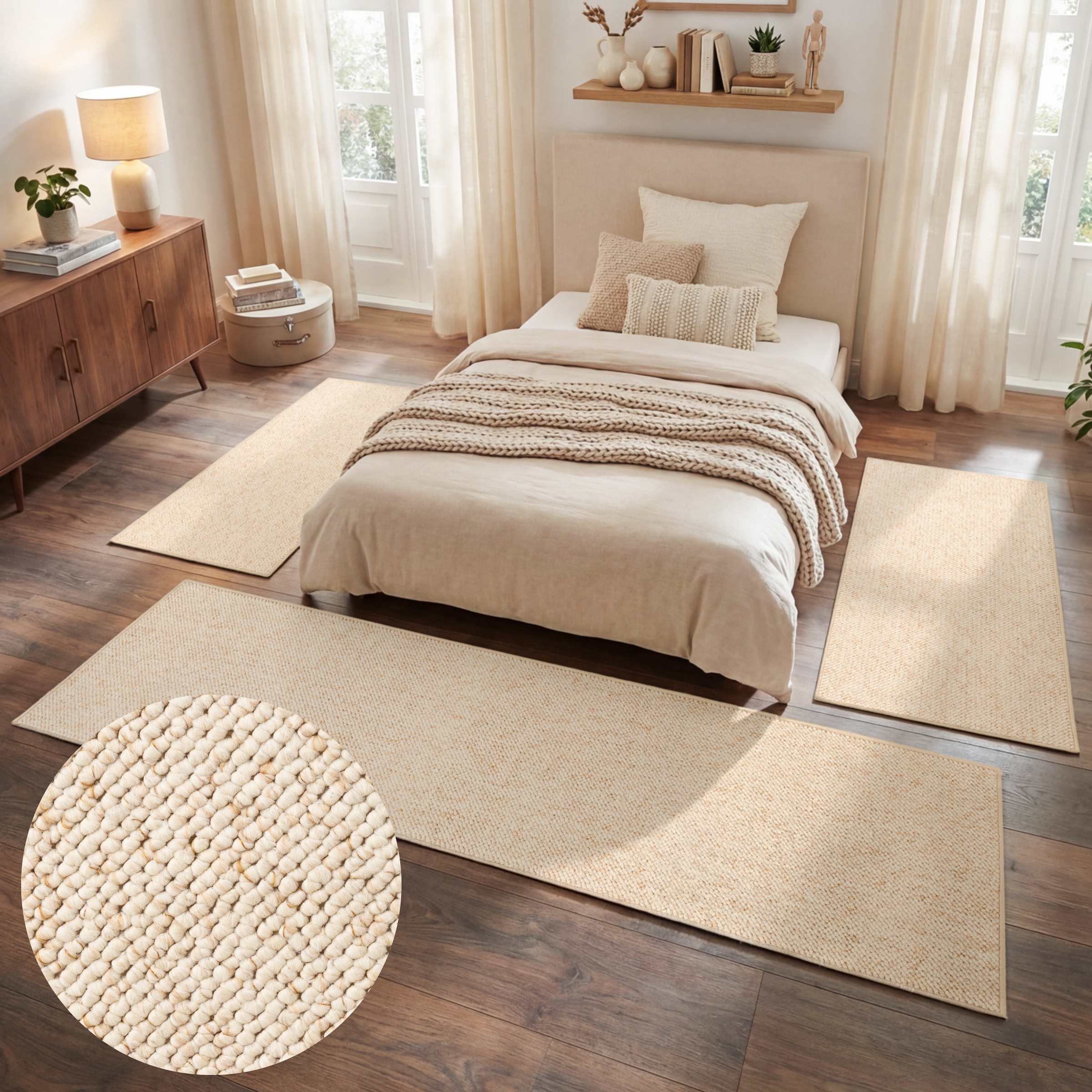 HANSE Home Bettumrandung »Wolly 2« Höhe 12 mm 3 Stk. tlg. Bettvorleger, 3-teiliger Läufer Set, Unifarben, Kurzflor, Bettläufer