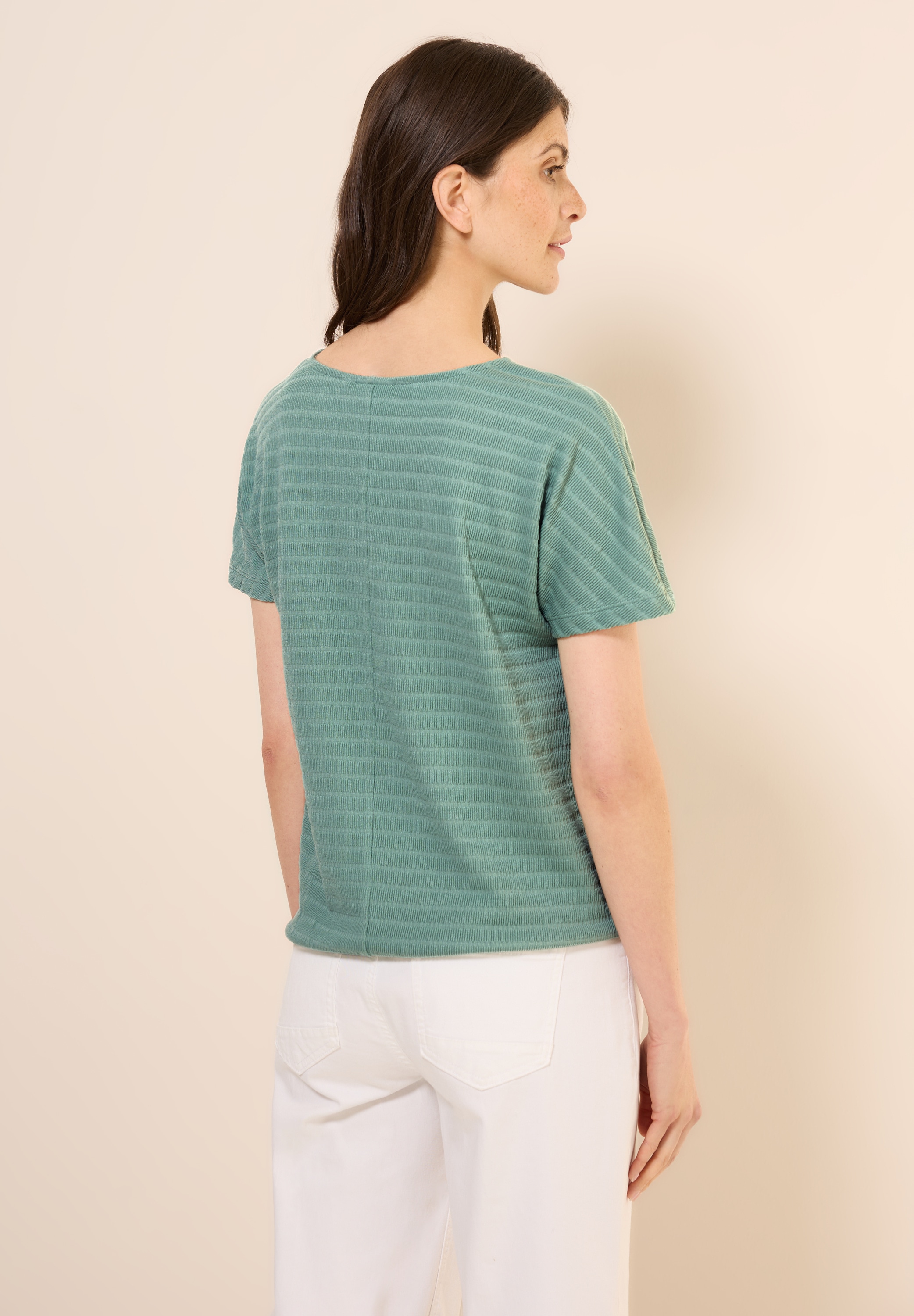 Cecil T-Shirt, in Smok-Optik und mit Knoten-Detail
