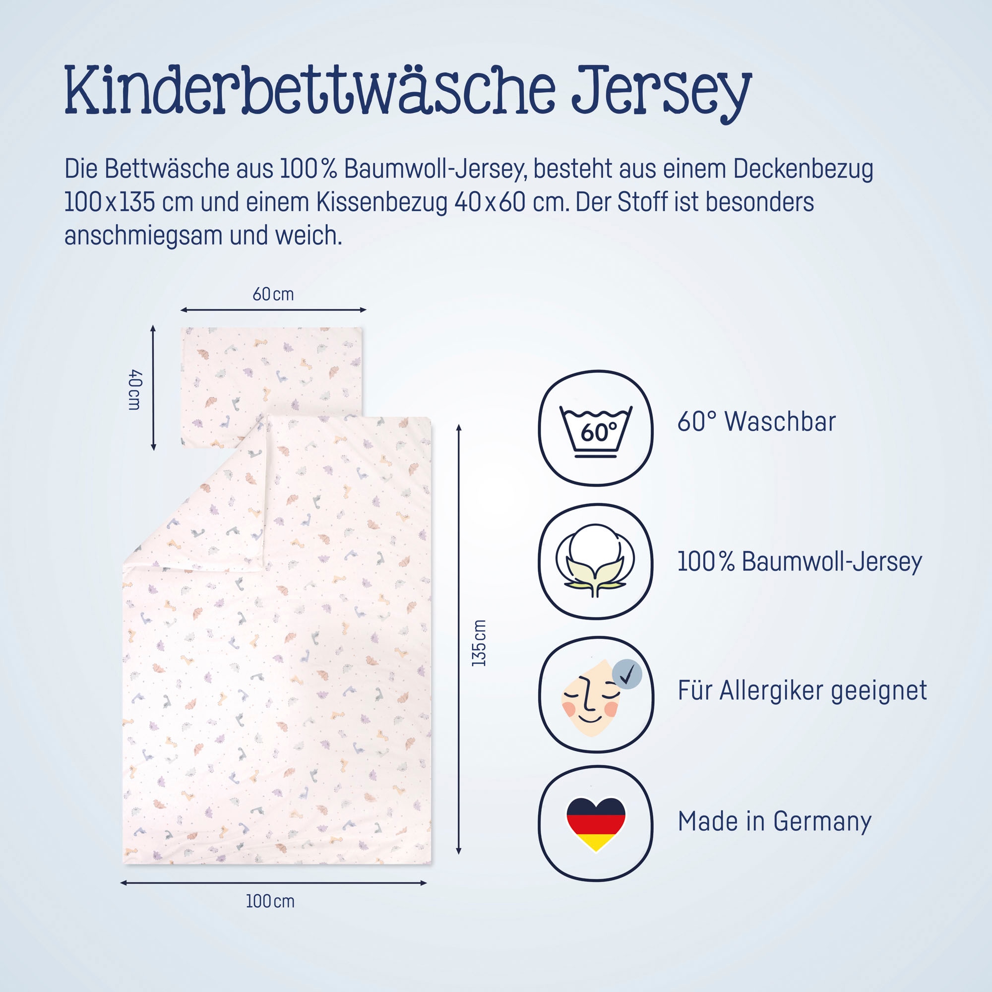 Julius Zöllner Kinderbettwäsche »Baby- und Kinderbettwäsche aus 100% Jersey-Baumwolle«, erhältlich in den Größen 80x80+35x40cm und 100x135+40x60cm