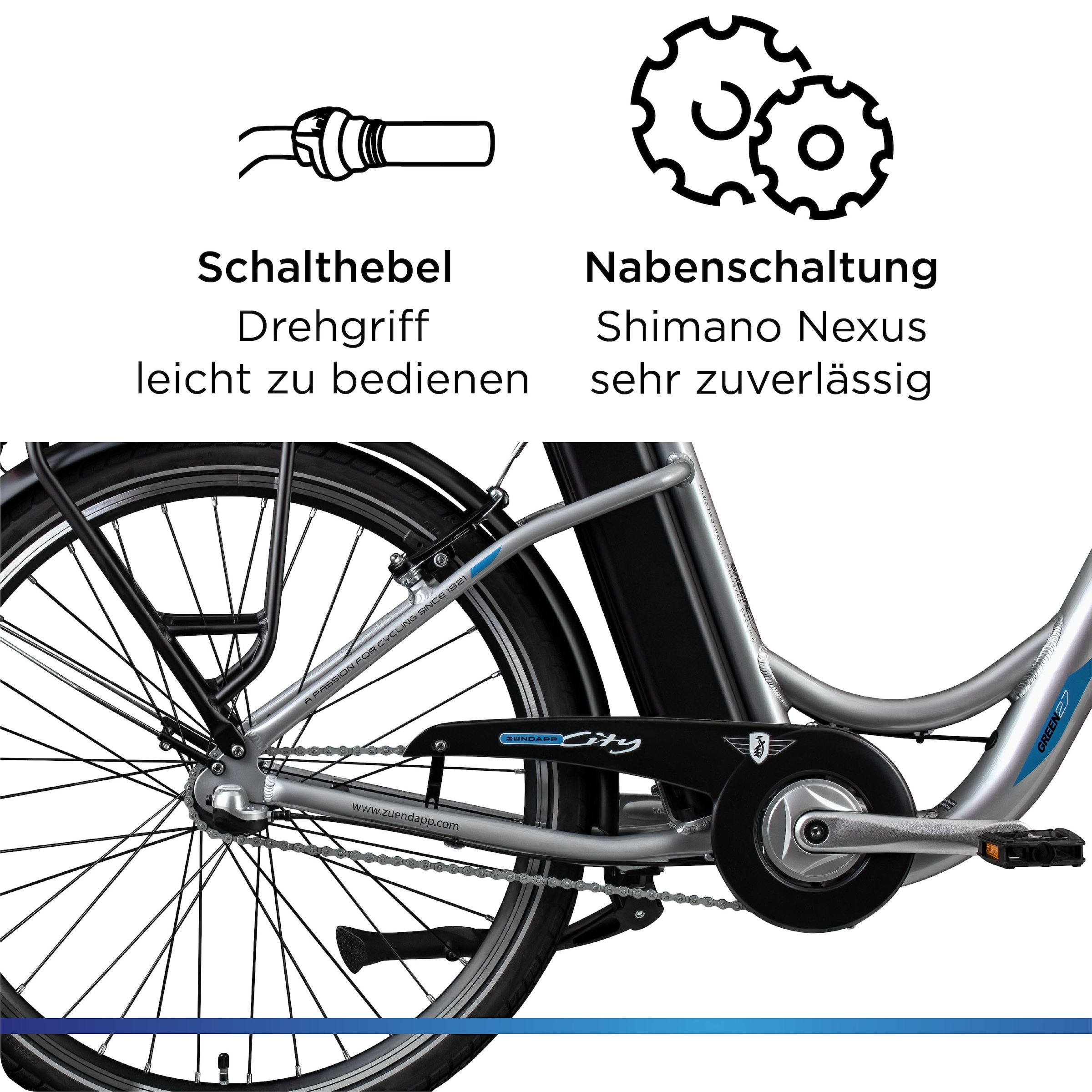 Zündapp »Green 2.7« 3 Gang Nabenschaltung Frontmotor 250 W Pedelec, Elektrofahrrad für Damen u. Herren