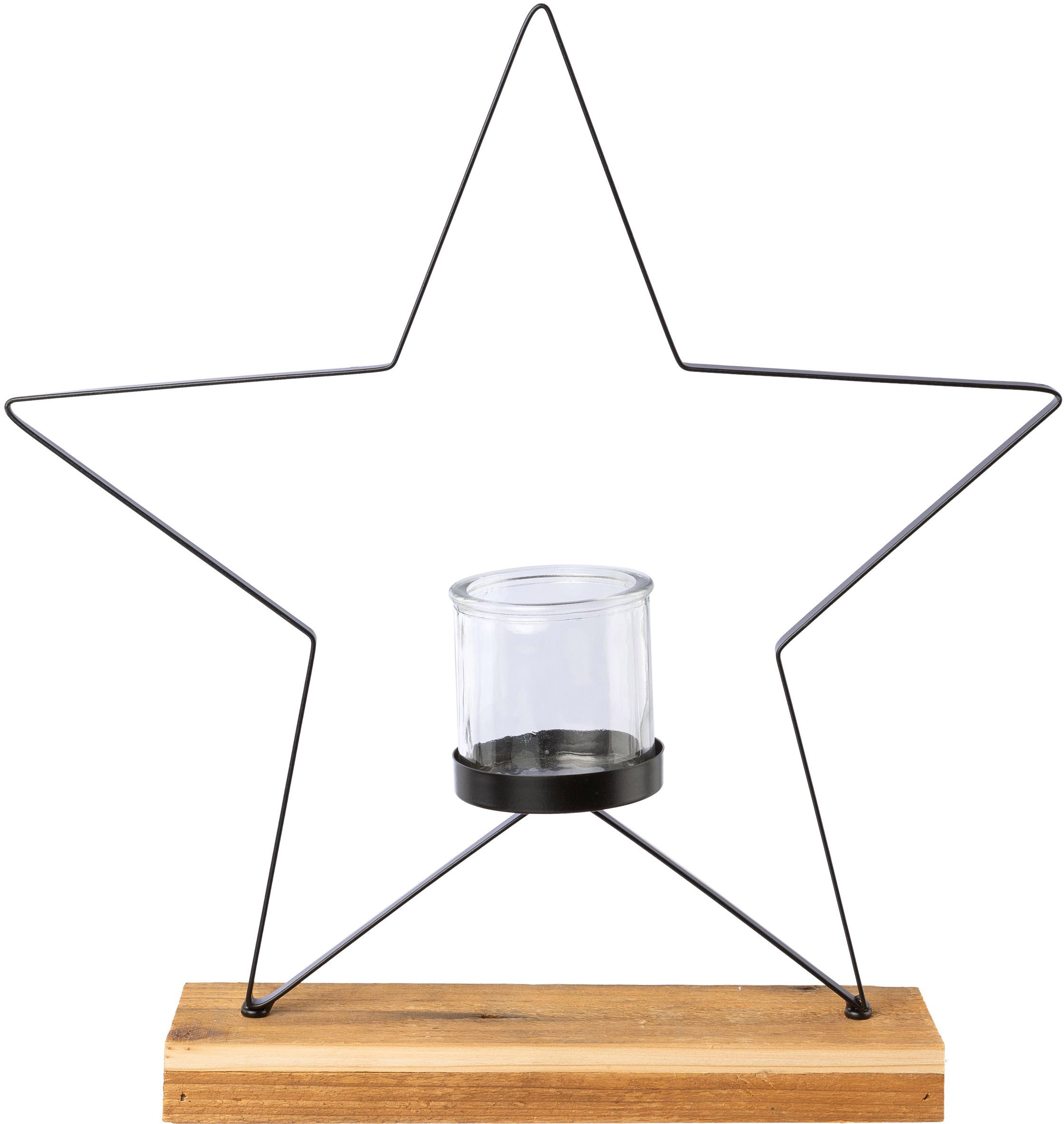 Creativ deco Windlicht "Weihnachtsdeko" auf edlem Holzfuß, in Stern-Form, Höhe ca. 41 cm