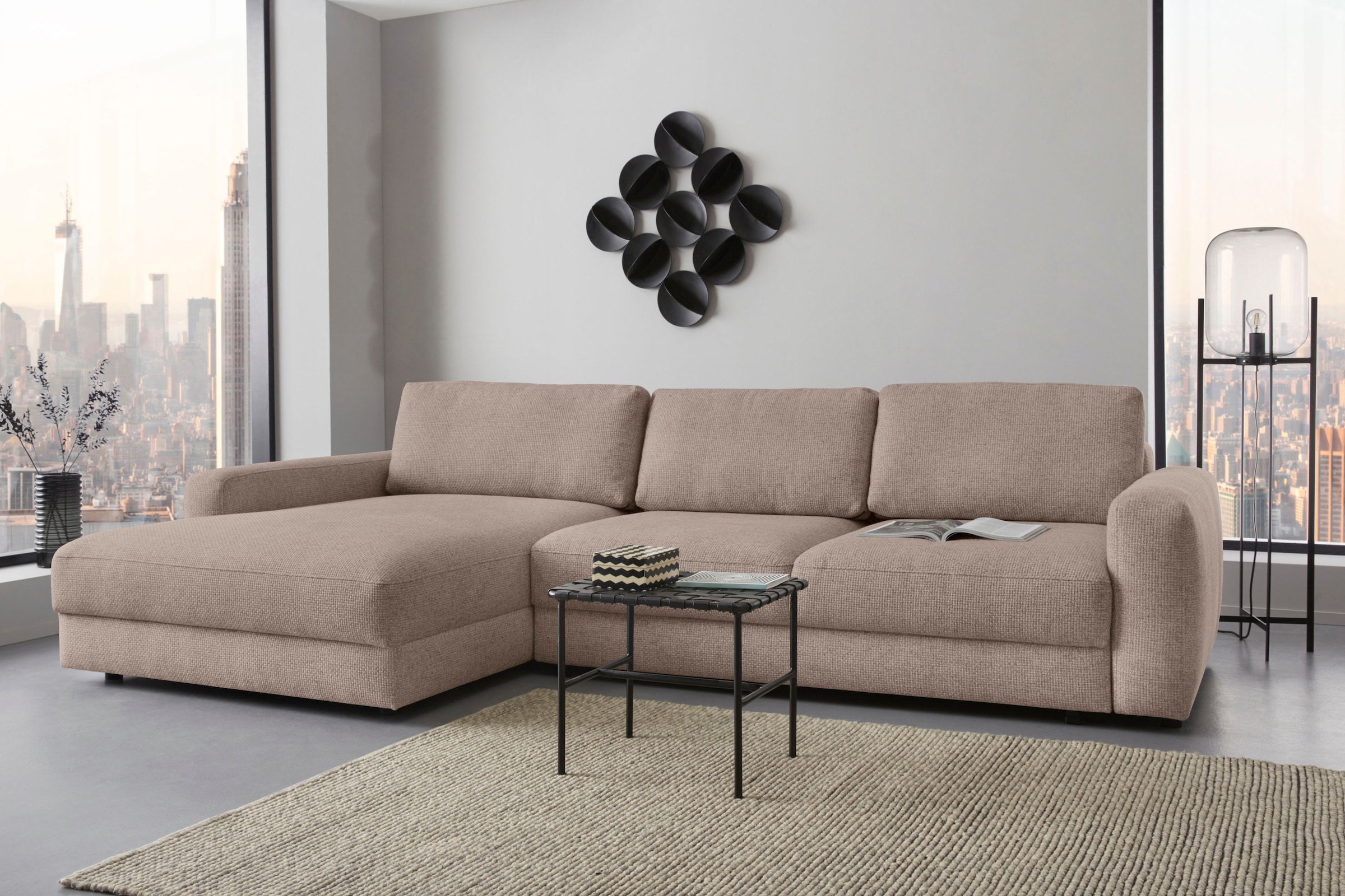 Places of Style Ecksofa »Bloomfield, bequem und elegant, L-Form«, wahlweise mit Bettfunktion und Bettkasten