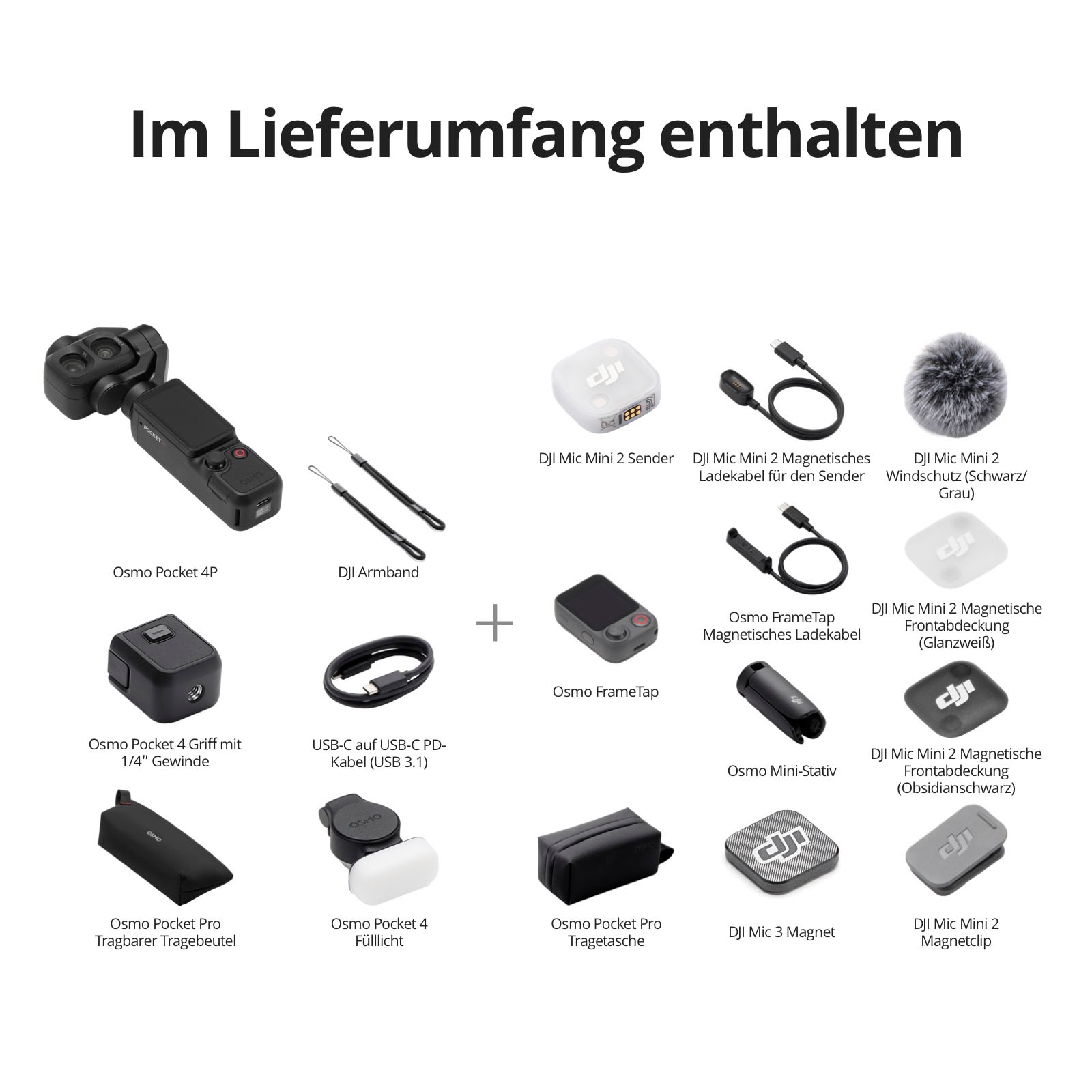 DJI Kompaktkamera »Osmo Pocket 4P (Pro) Vlog Combo« Weitwinkelobjektiv , Teleobjektiv , 37 , 3 fach fach x opt. Zoom , Bluetooth
