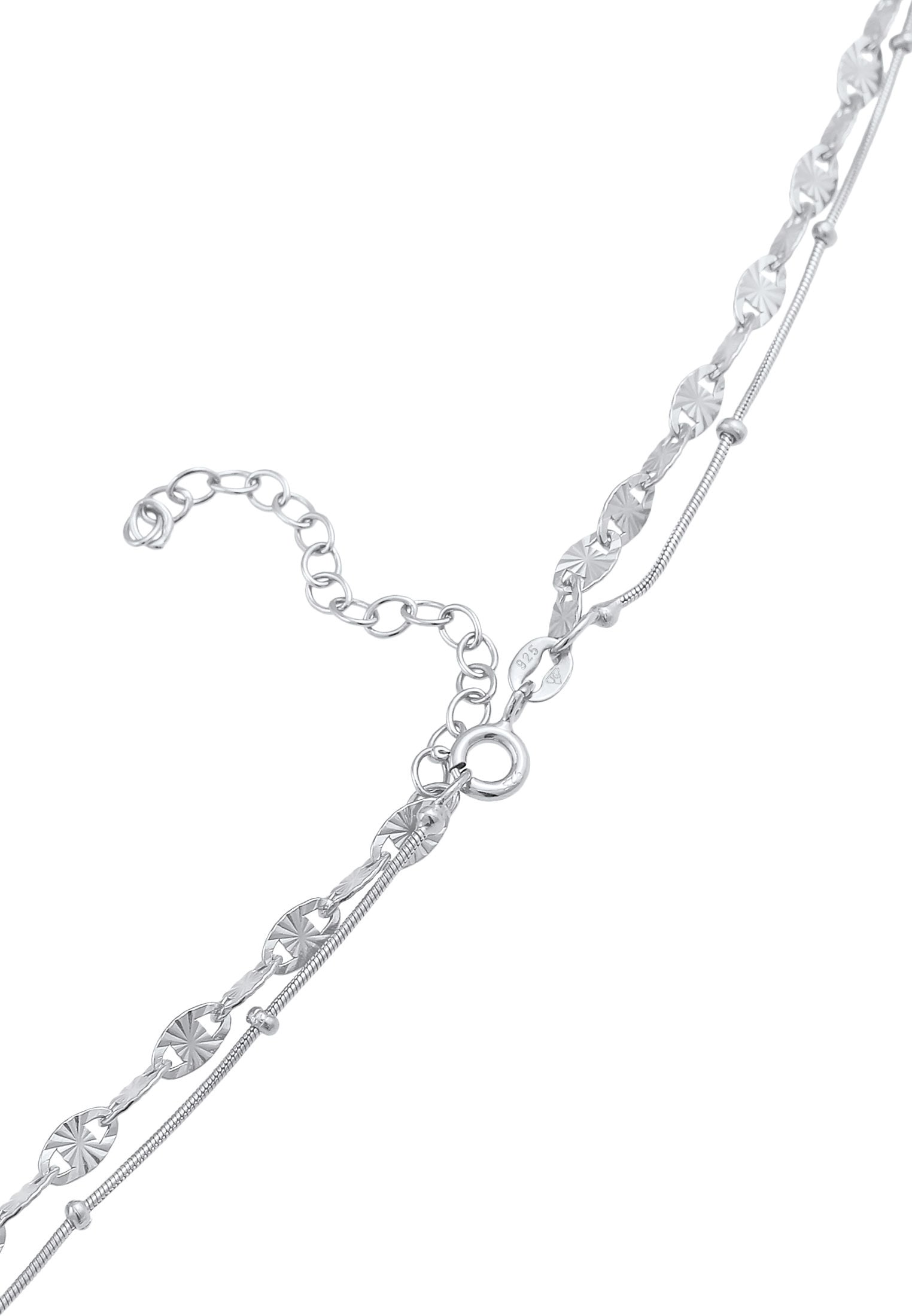 Elli Silberkette »Halskette Layer Plättchen Mond Sichel Kugelkette 925 Silber«
