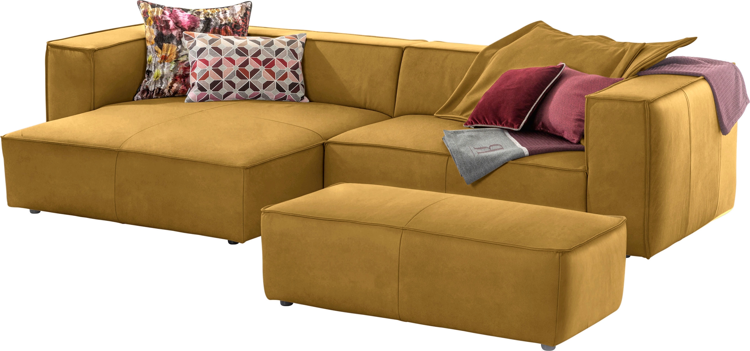 W.SCHILLIG Ecksofa »around-the-block«, (Spar-Set), inklusive Hocker, mit eleganter Biese, mit Federkern