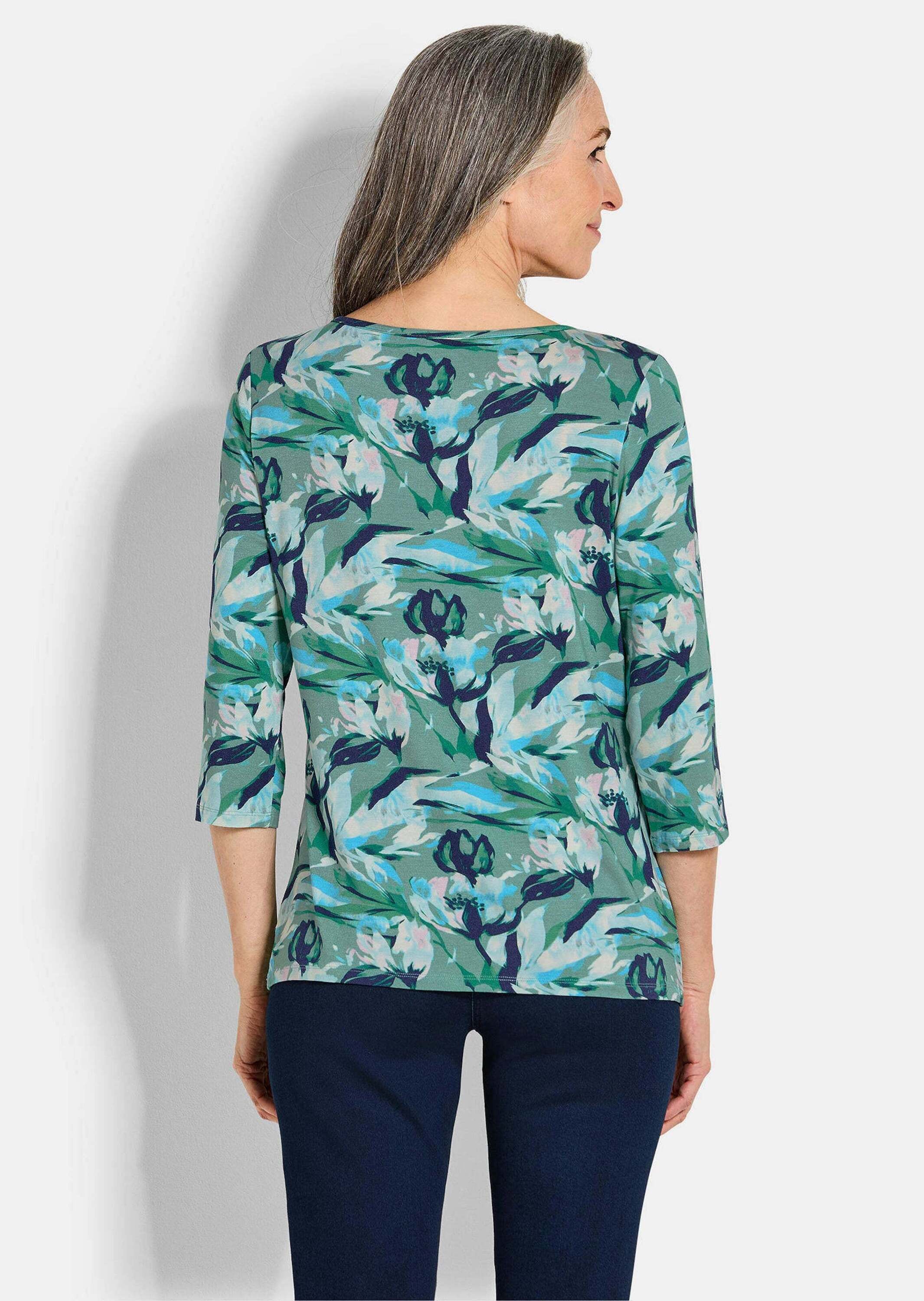 GOLDNER Kurzarmshirt »Kurzgröße Viskoseshirt floral, U-Boot-Ausschnitt« U-Boot-Ausschnitt