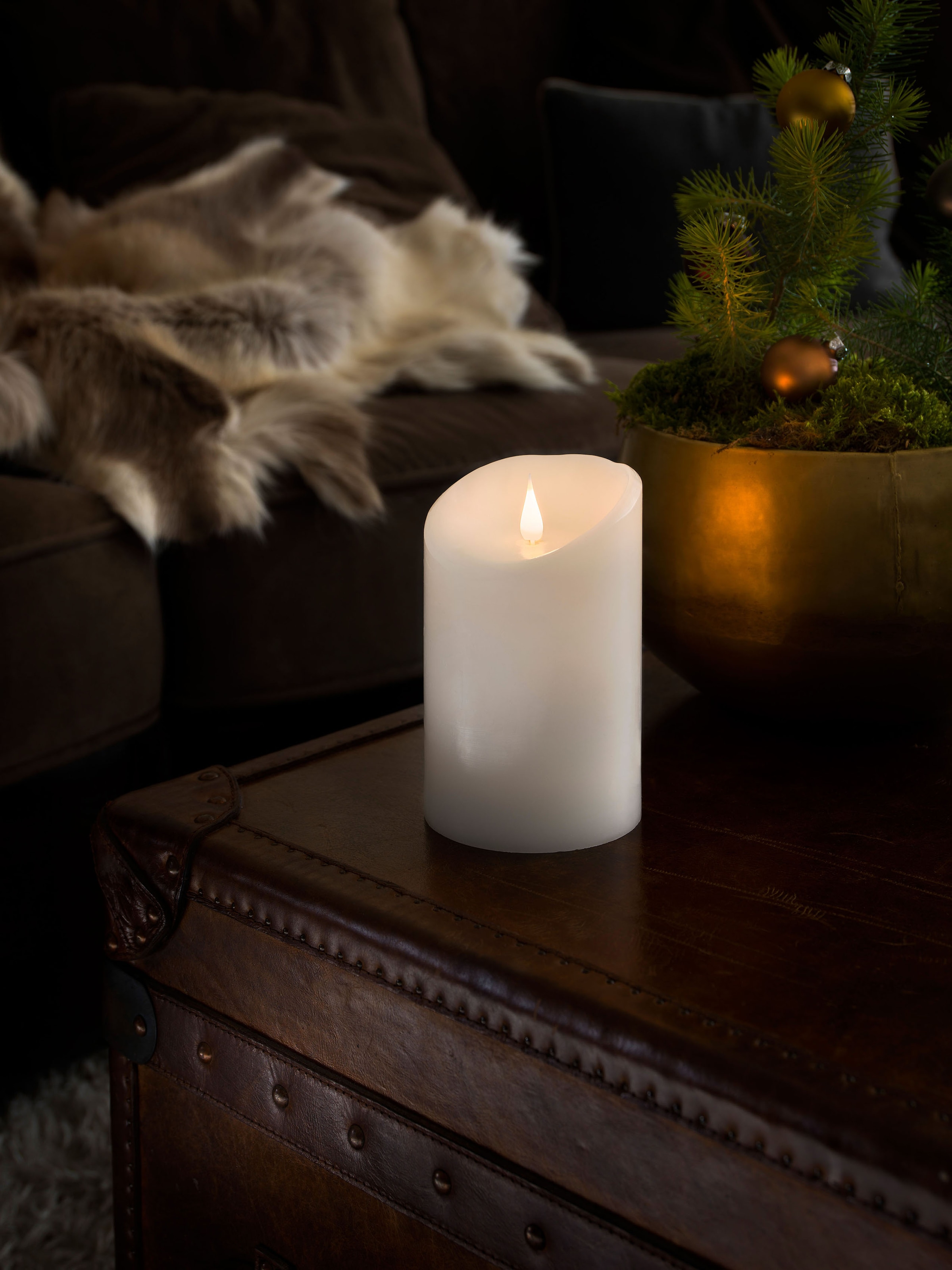 KONSTSMIDE LED-Kerze, LED Echtwachskerze, weiß, mit 3D Flamme, Ø 10 cm, Höhe: 16 cm