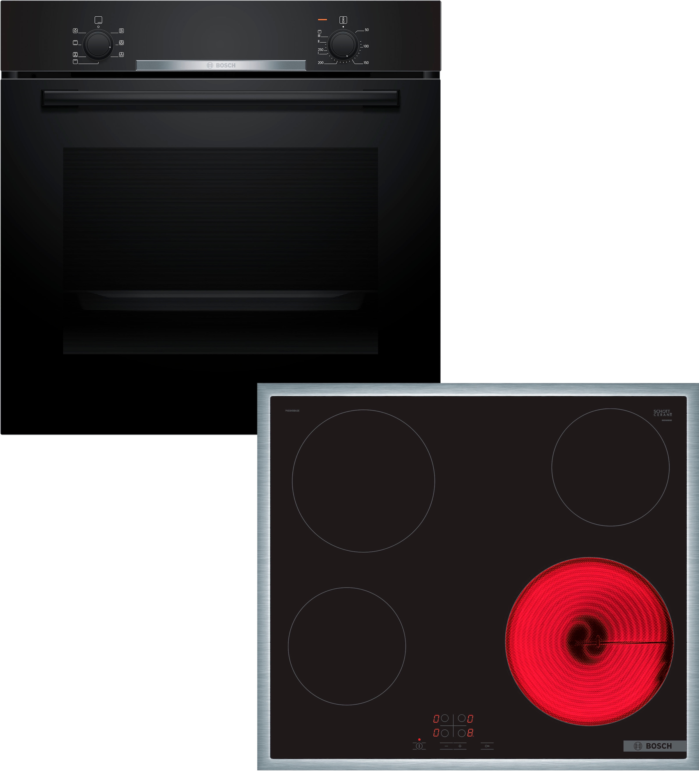 BOSCH Backofen-Set "HBA510BA3" mit Teleskopauszug nachrüstbar Gleichmäßige 3D-Heißluft & intuitive Touch-Select-Bedienung