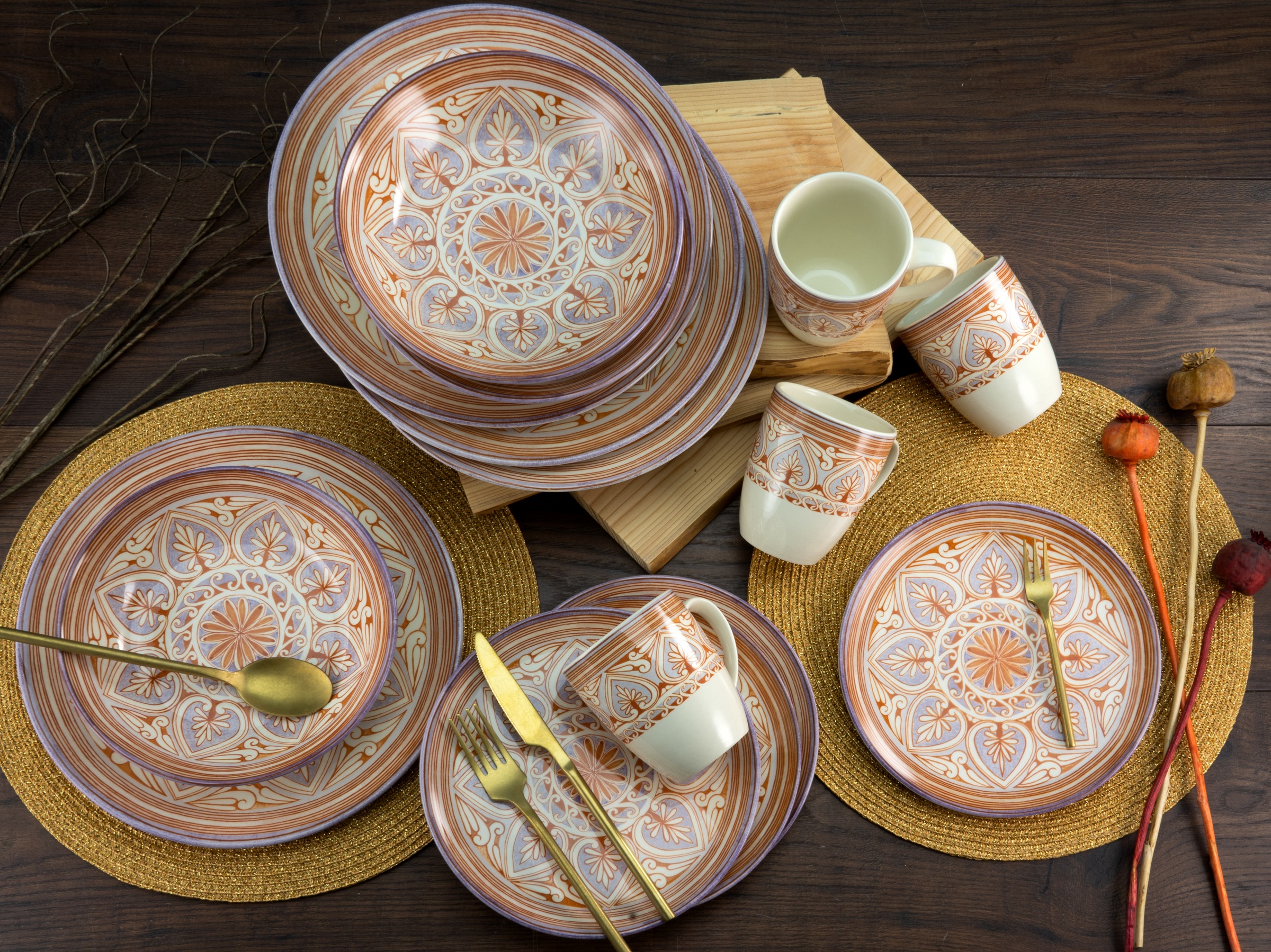 CreaTable Kombiservice »Geschirr-Set Majolika«, (Set, 16 tlg., Kaffeeservice und Tafelservice im Set, für 4 Personen), Service, keramische Fliesenmotive, 16 Teile, für 4 Personen