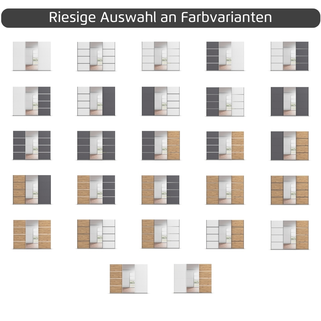 rauch Kleiderschrank »Schwebetürenschrank OTTO´s Choice Garderobe Schrank TOP ANGEBOT Avola«, (in 3 verschiedenen Ausstattungen BASIC/CLASSIC/PREMIUM), mit eleganten Zierleisten in Chrom, Schwarz oder Weiß MADE IN GERMANY