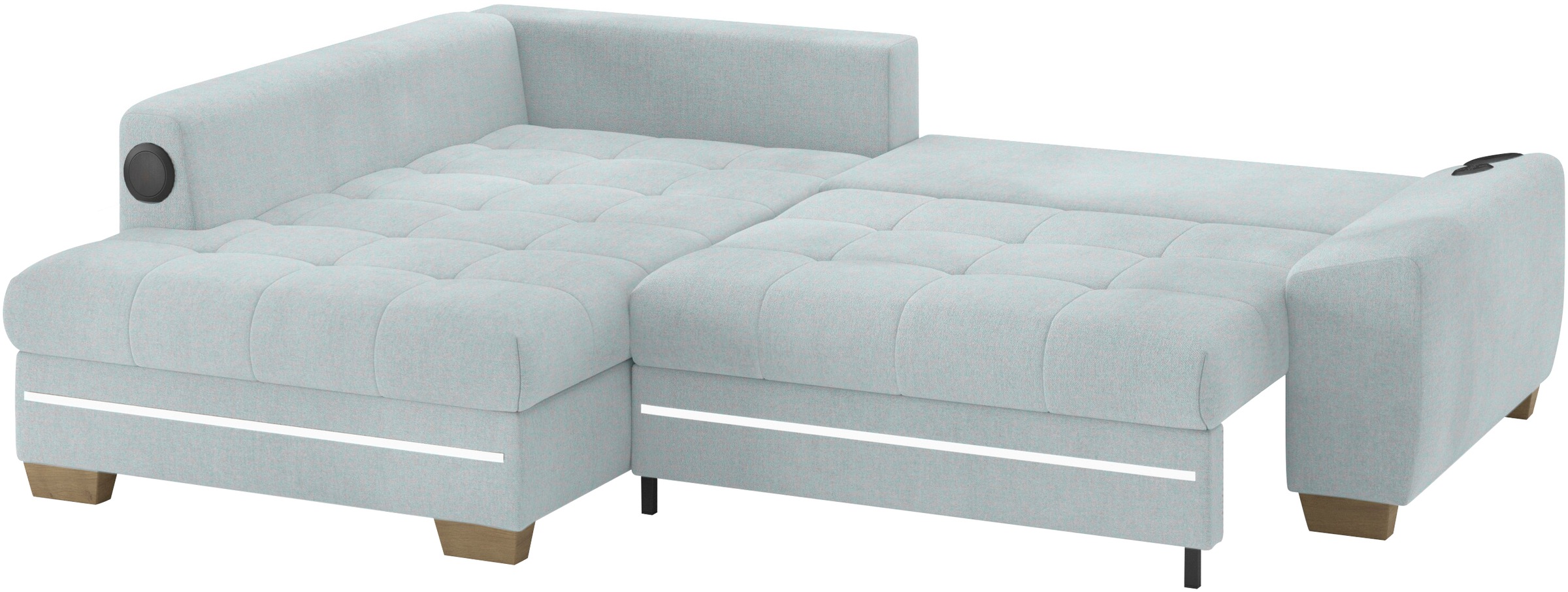 Mr. Couch Ecksofa »Nikita II, L-Form«, RGB-LED, Bluetooth-Soundsystem, wahlweise mit Bett, Bettkasten