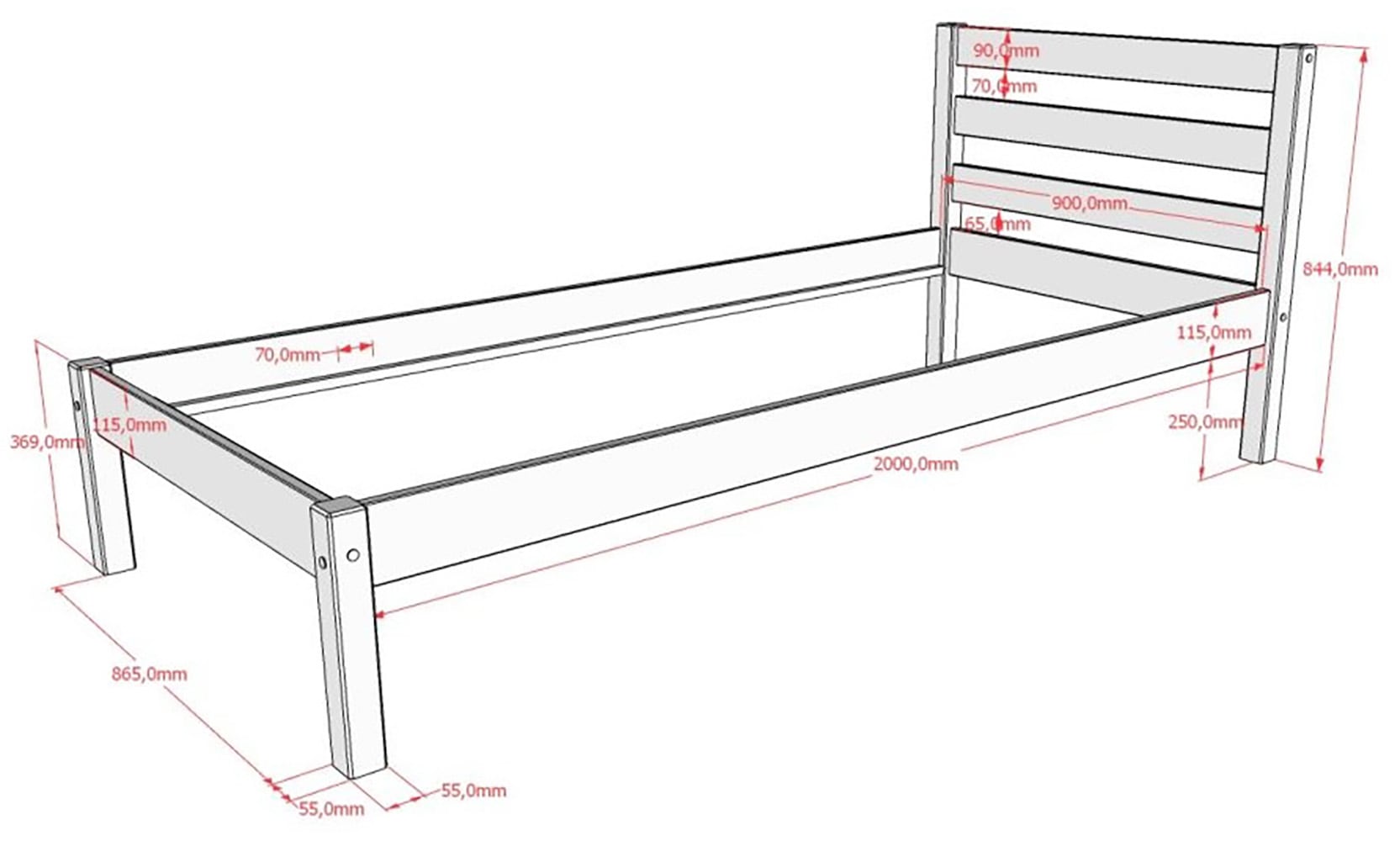 Vipack Massivholzbett »Pino, universell einsetzbar, gradliniges Design, Made in Europe« B: 211 x H: 84,4 x T: 97,5 cm, Liegefläche 90/200 cm, stabil gebaut,  Kiefer massiv, wahlweise in Natur oder Weiß lackiert erhältlich