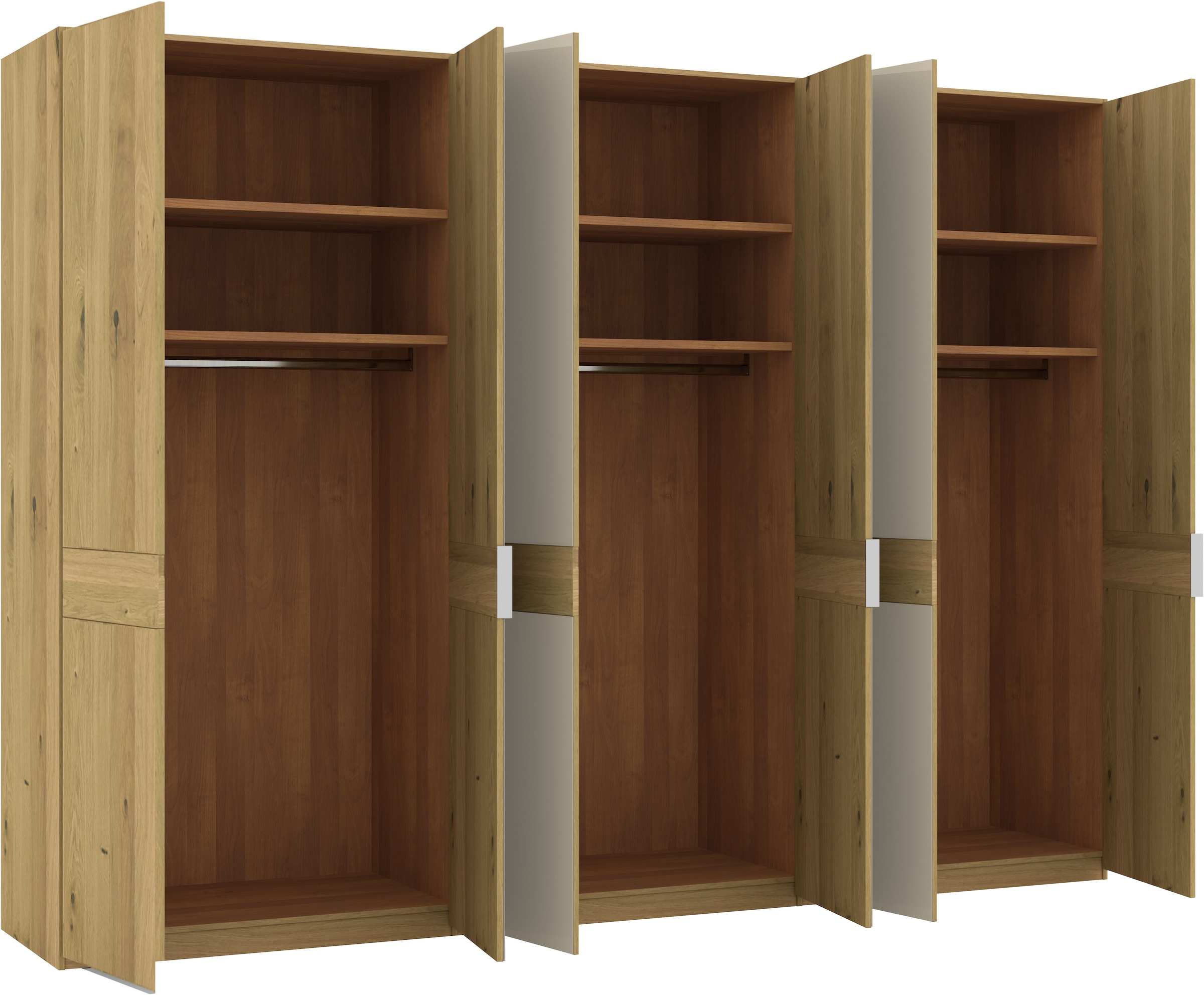 Musterring Drehtürenschrank »Savona, Kleiderschrank, Schrank, Garderobe, teilmassiv Eiche«, (mit Türdämpfern, mit Spiegel oder Glas, extra Böden, MADE IN GERMANY), Türen in Bianco-Eiche massiv, Spiegel-/Glastüren, verschiedene Größen