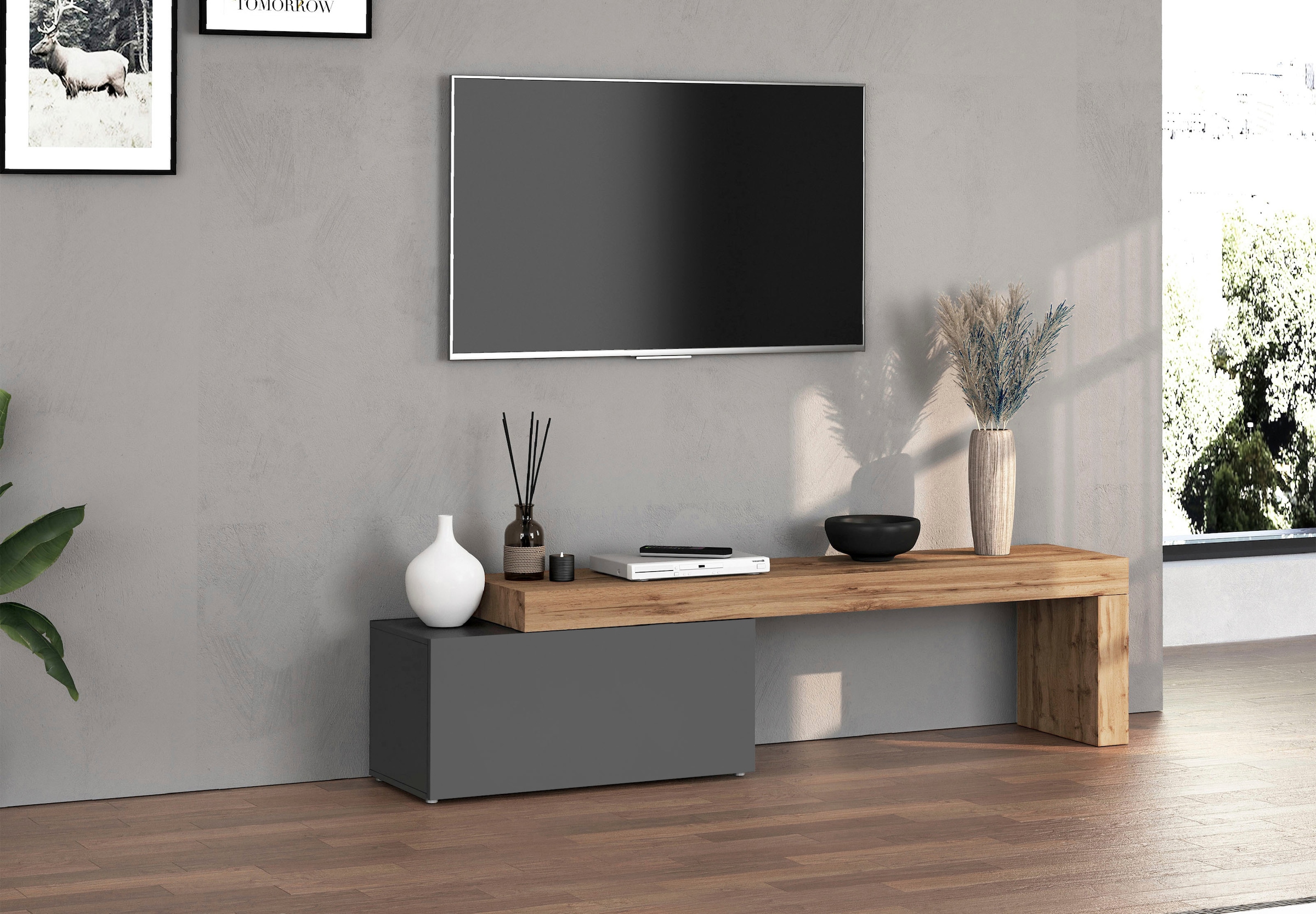 INOSIGN Lowboard »Chronos TV-Board, TV-Schrank« Breite verstellbar von 180 bis 260 cm, 1 Stk. tlg. Breite 220 cm TV-Board,Lowboard,1 Klappe und ein L-Förmiger Aufsatz