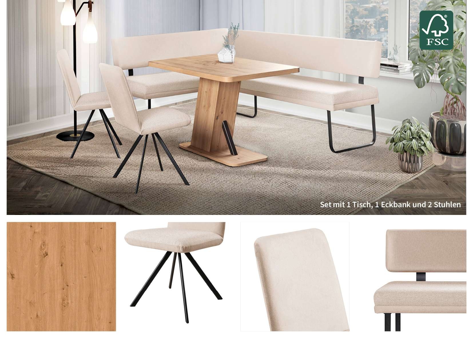 OTTO home Eckbankgruppe »Gabi Essecke, Sitzgruppe, Eckbankgruppe, Küchenbankgruppe« Set, 4tlg, 4 tlg. tlg. Gestell aus matt-schwarzem Flachmetall, stabil, 2-Stoff-Design