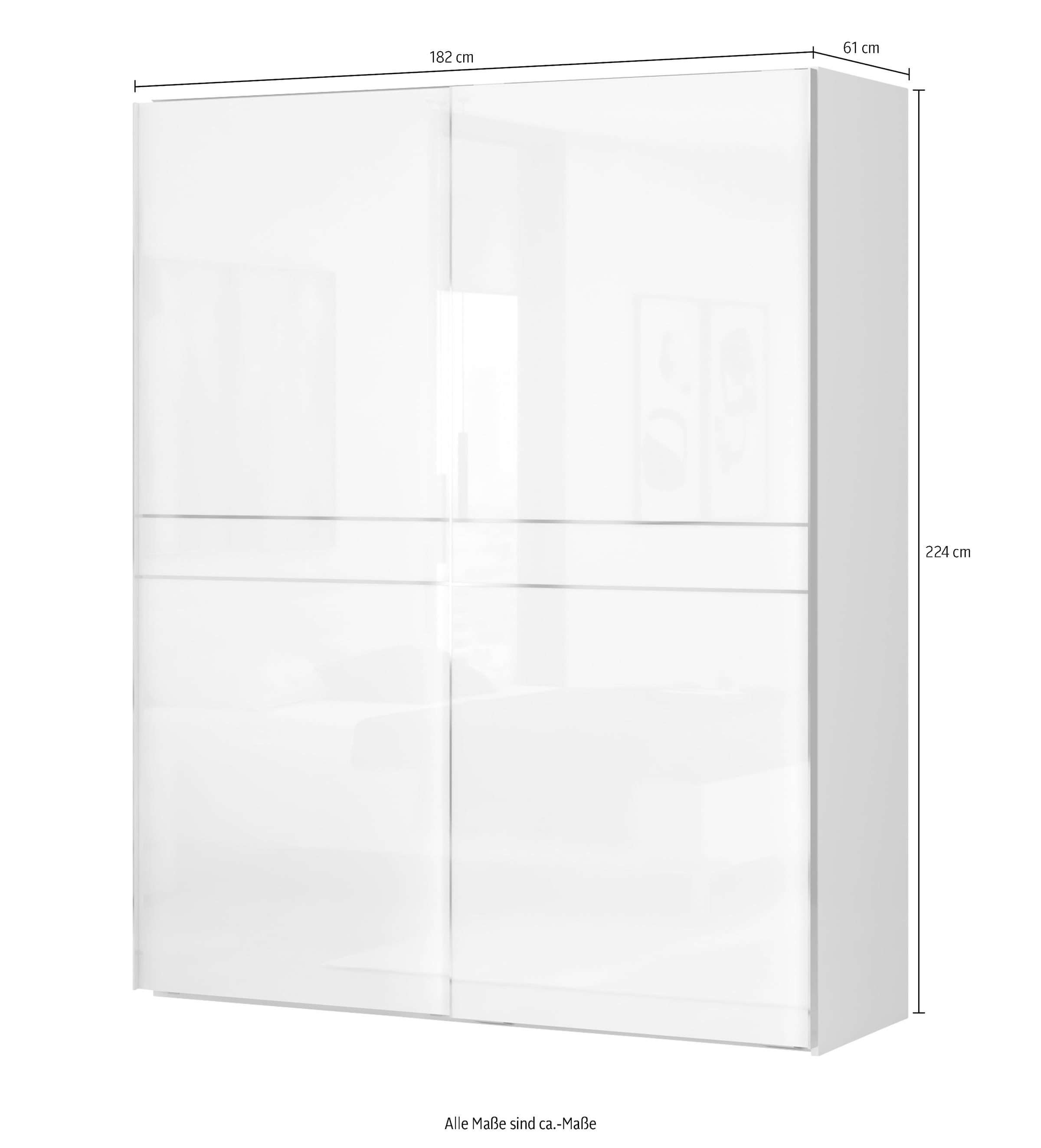 PLACES OF STYLE Schwebetürenschrank »Piano, FSC-zertifiziert, mit Einlegeböden und Kleiderstangen« in 3 Breiten, 224cm hoch, mit verchromten Aufleistungen,  UV lackiert, hochglänzend, mit Soft-Close Funktion, in beige oder weiß